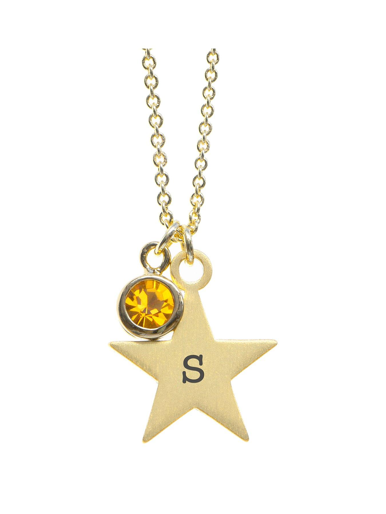 Treat Republic Personalised Gold Star with Birthstone Crystal Necklace