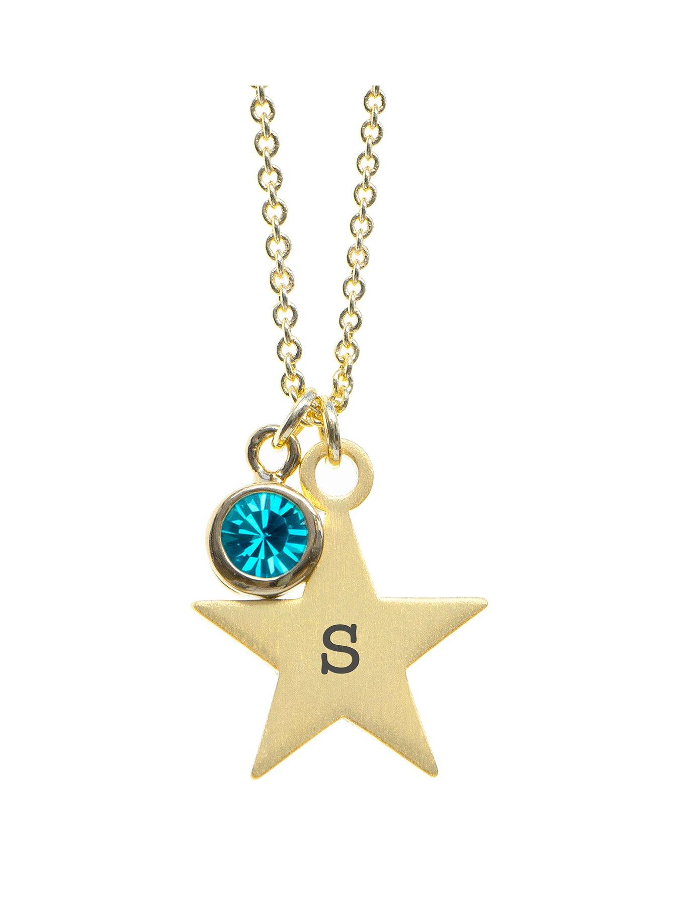 Treat Republic Personalised Gold Star with Birthstone Crystal Necklace