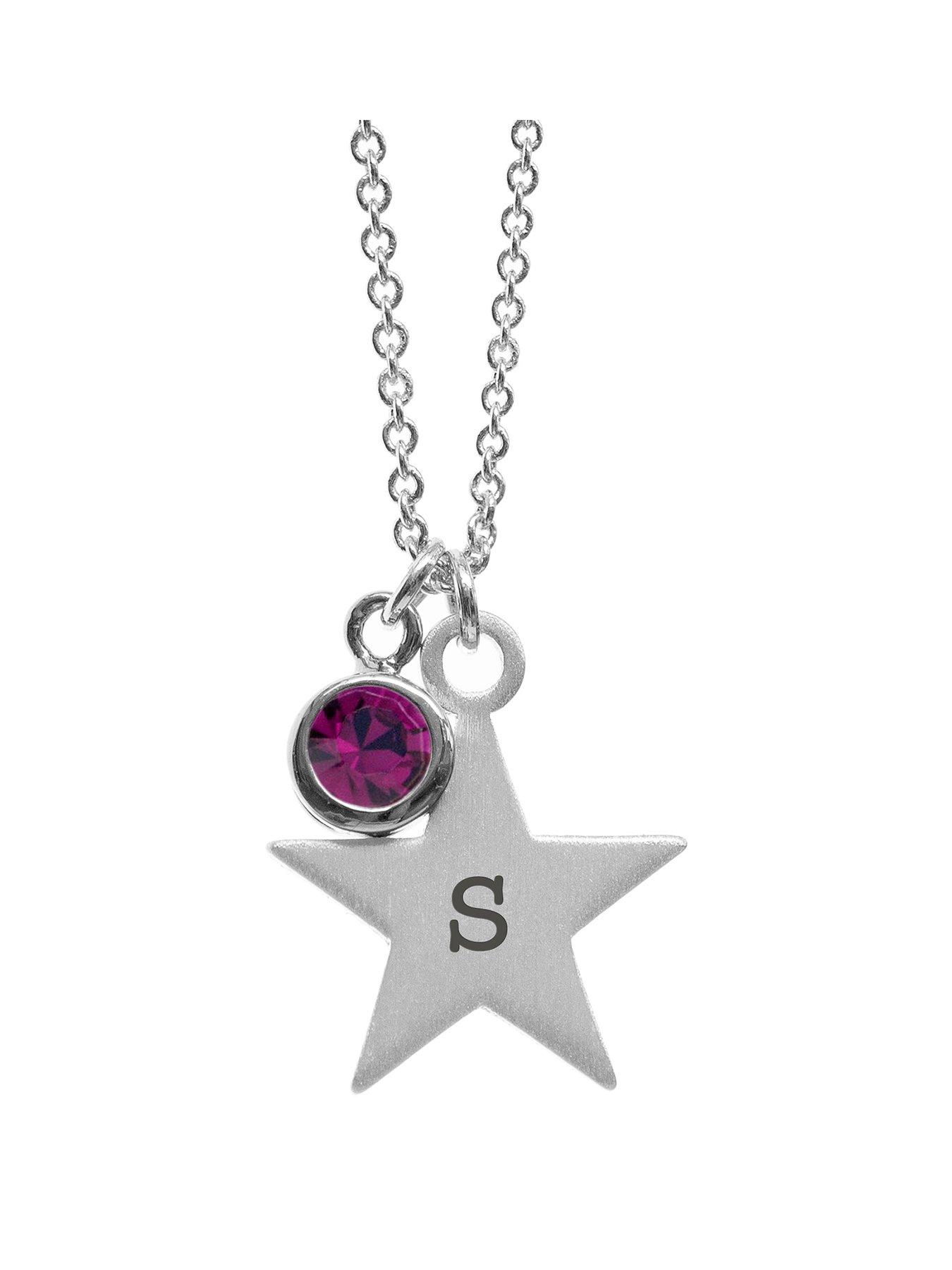 Treat Republic Personalised Silver Star with Birthstone Crystal Necklace