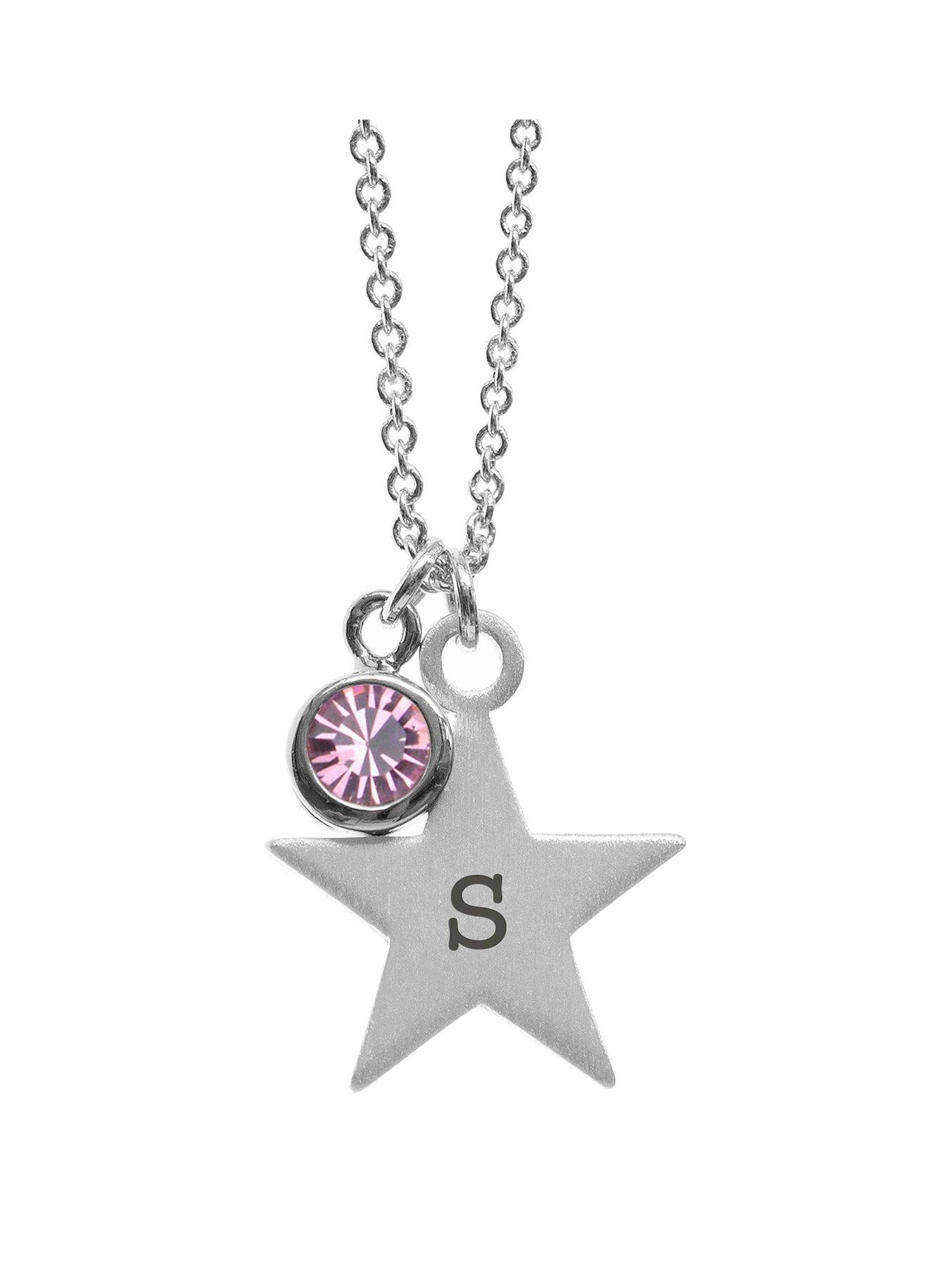 Treat Republic Personalised Silver Star with Birthstone Crystal Necklace