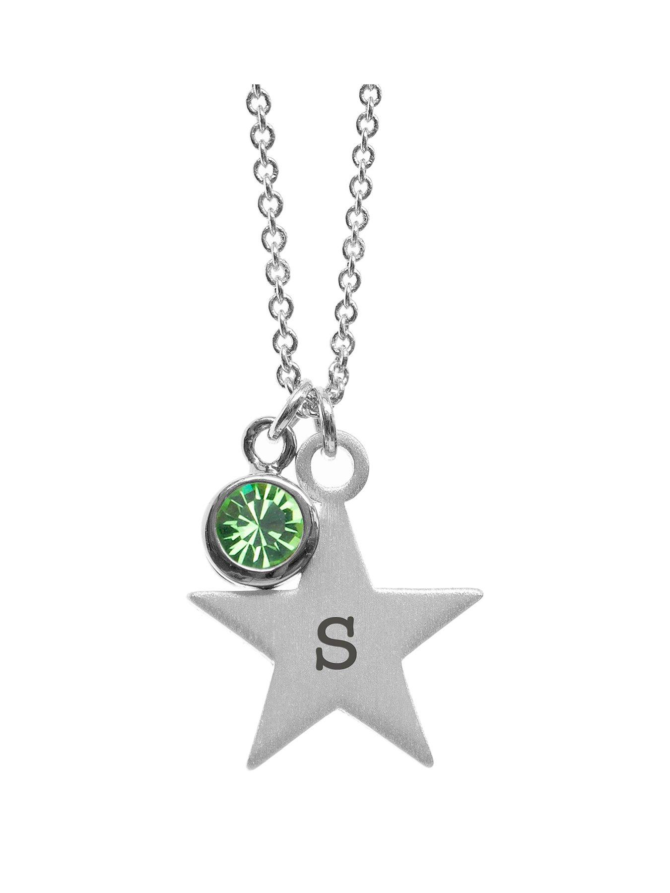 Treat Republic Personalised Silver Star with Birthstone Crystal Necklace