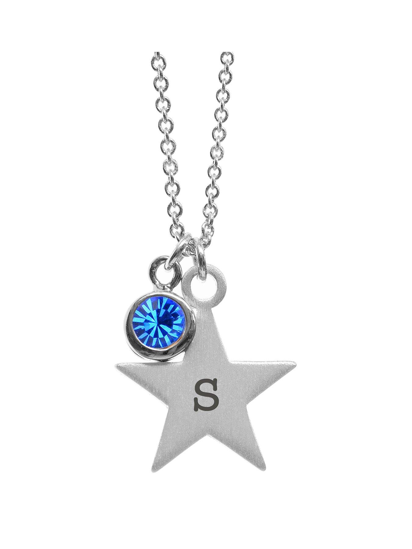 Treat Republic Personalised Silver Star with Birthstone Crystal Necklace