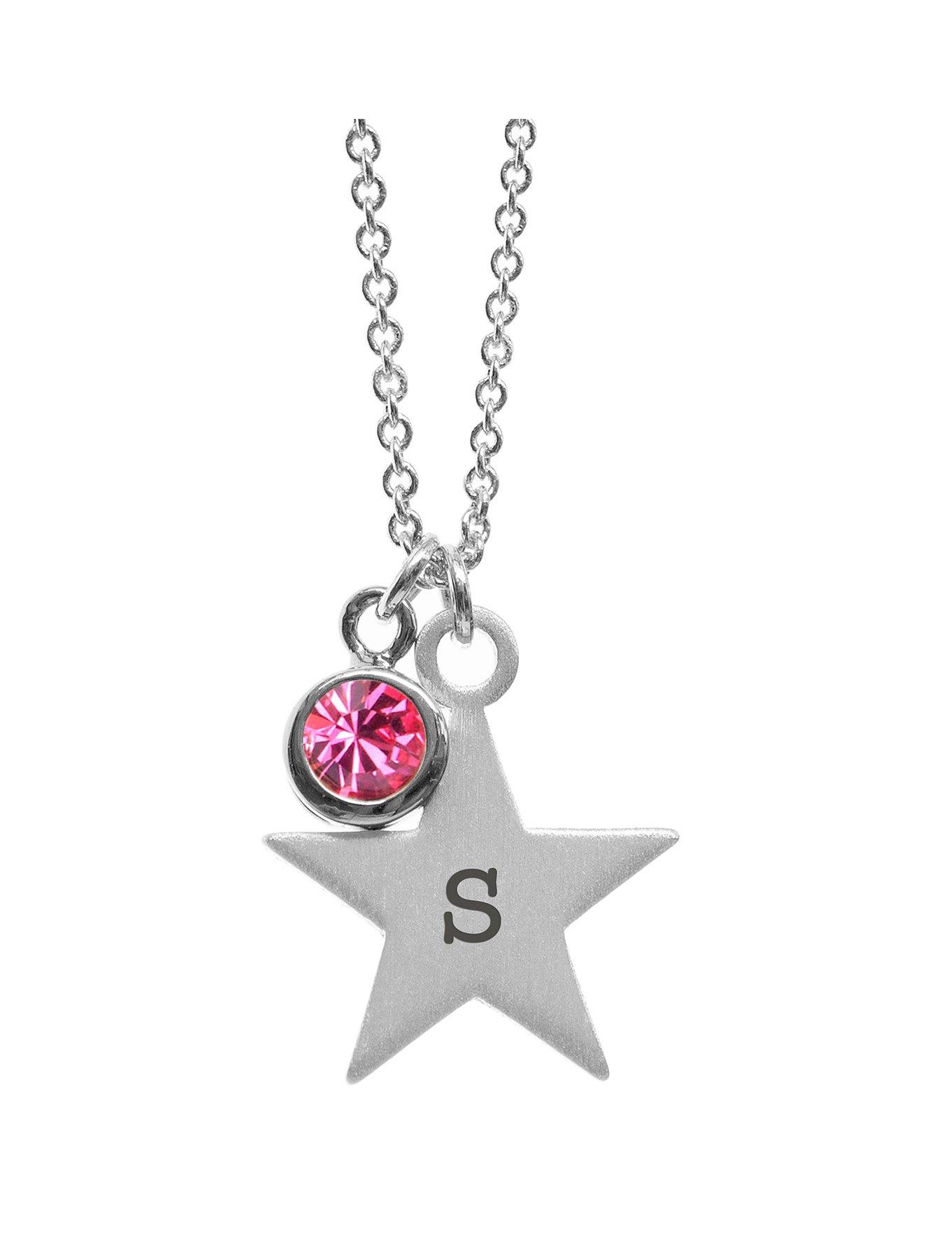 Treat Republic Personalised Silver Star with Birthstone Crystal Necklace