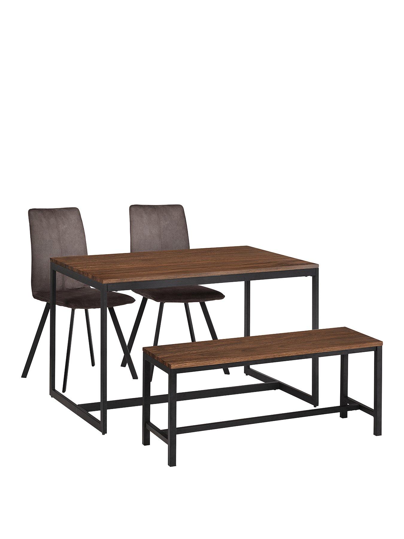 Image of Julian Bowen Tribeca 120 cm Dining Table, Bench + 2 Monroe Chairs - Walnut