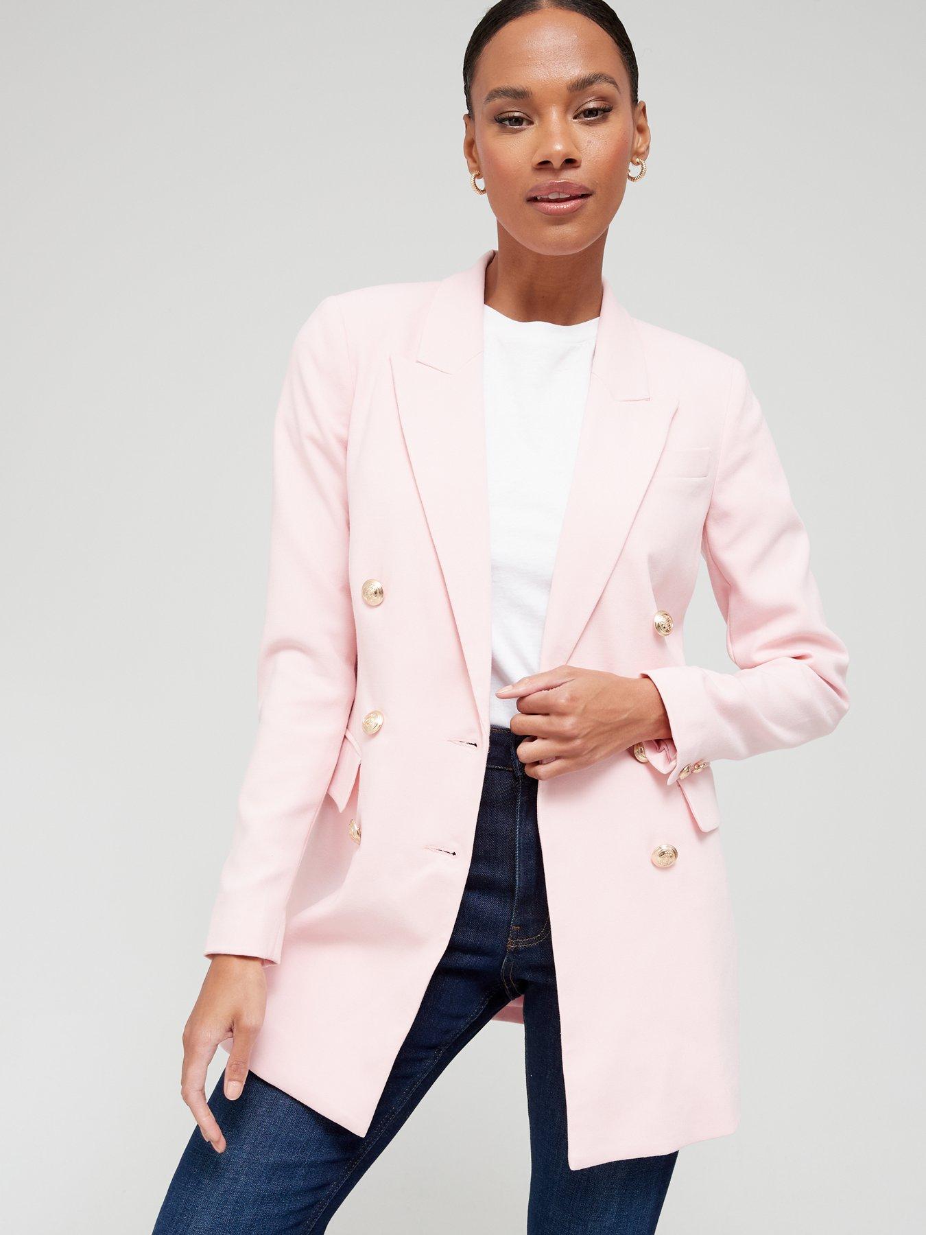 MISS SELFRIDGE Women's Pink Boucle Military Blazer Jacket 