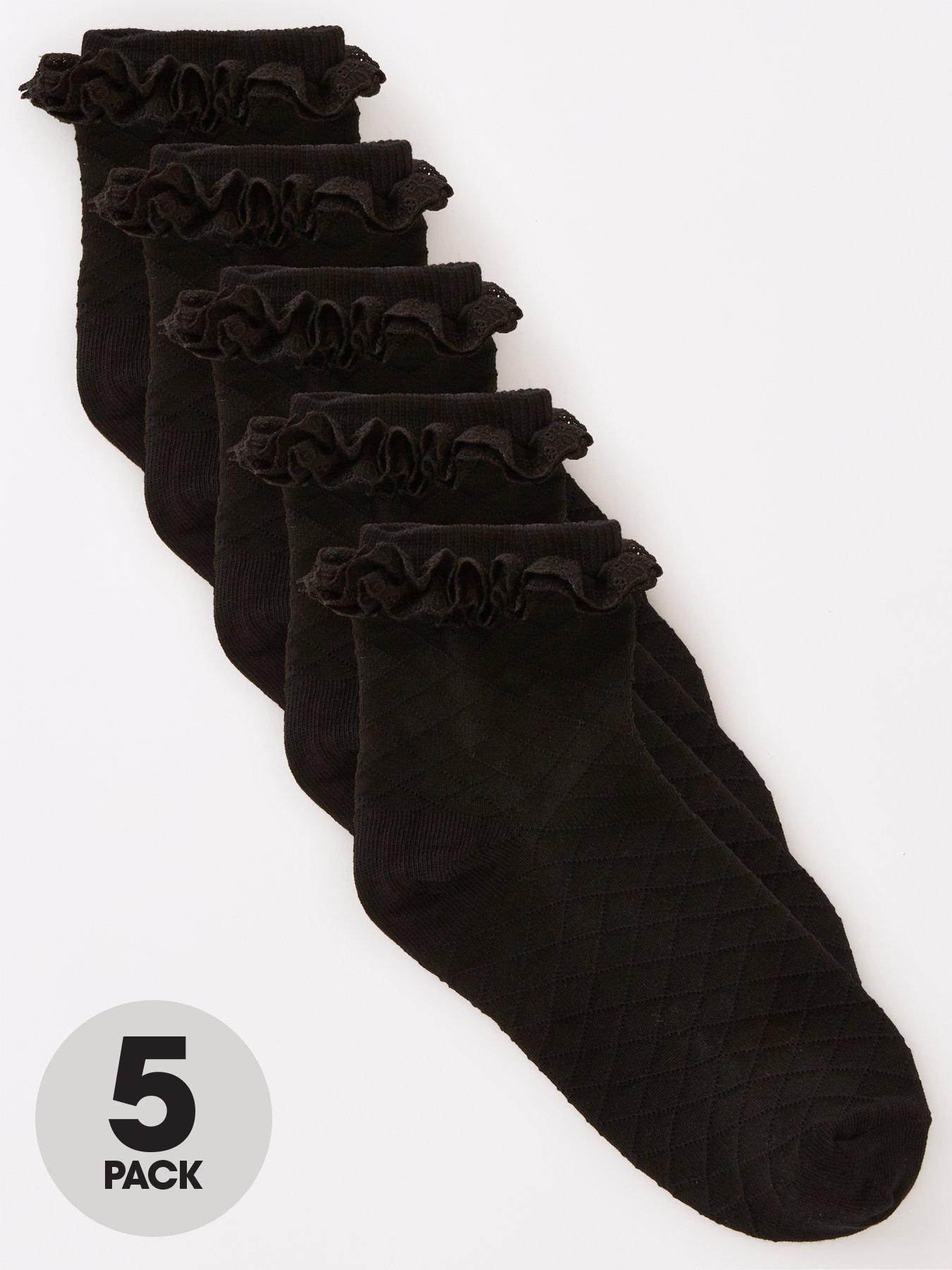The Very Collection Girls 5 Pack Black Frill Socks - Black