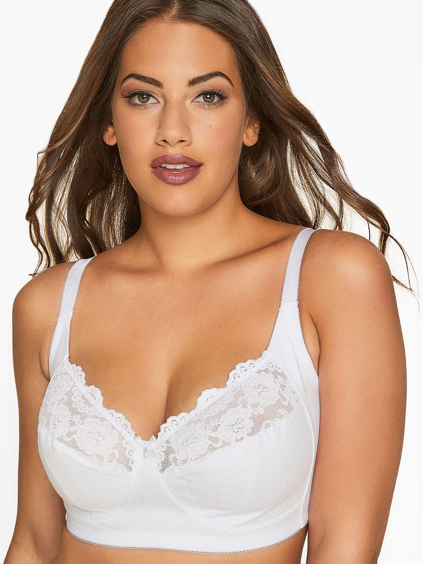 Image 1 of 1 of Yours White Non Wired Cotton Lace Trim Bra