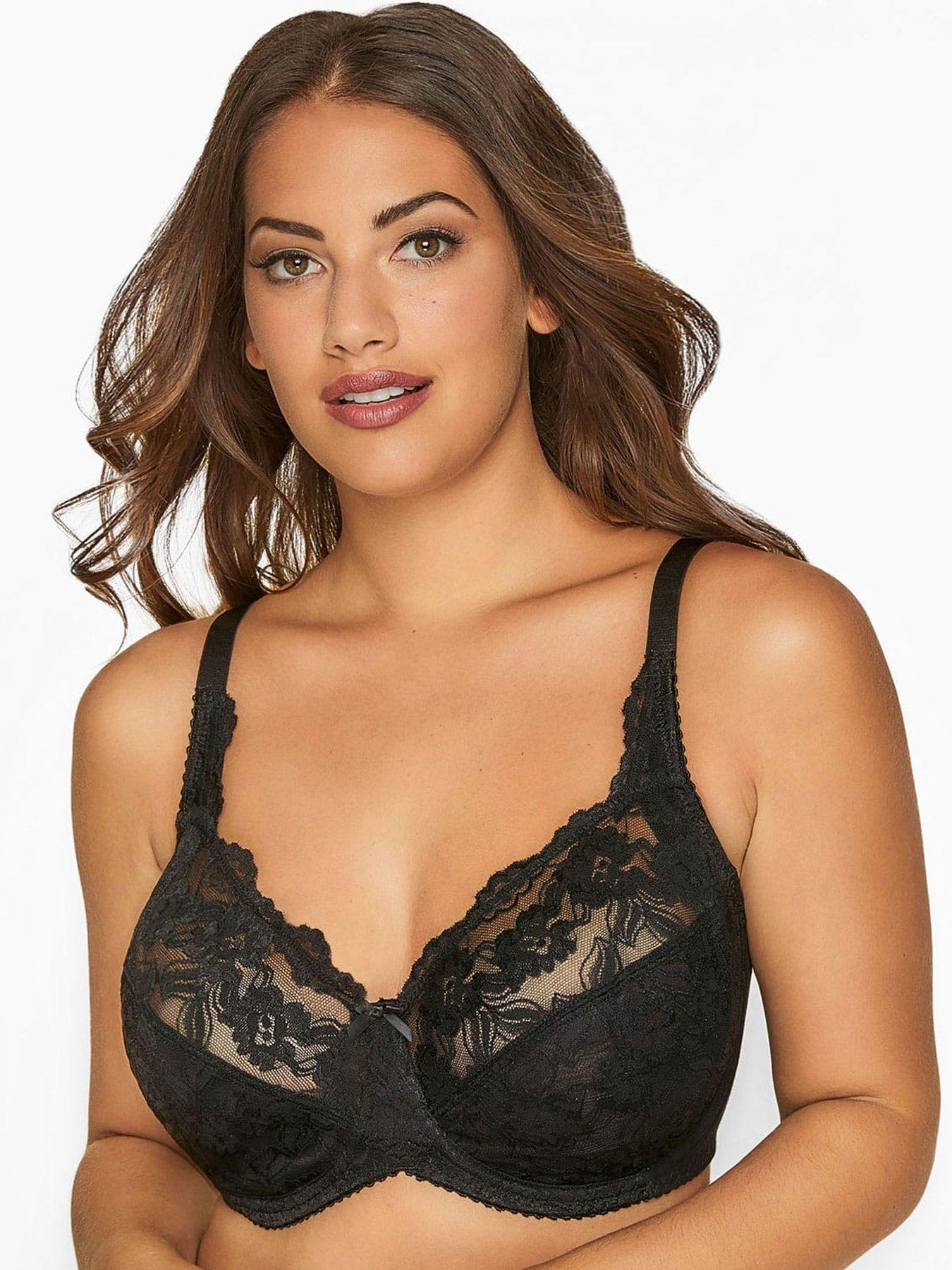 Underwired Black Lacy Bra Large Ladies Bosom Firm Hold Plus Size Full Cup UK