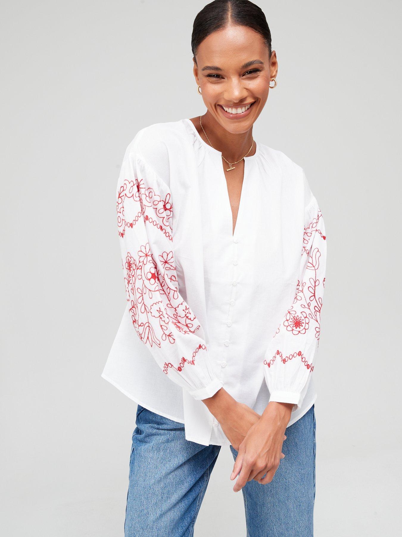 White on sale embroidered blouse