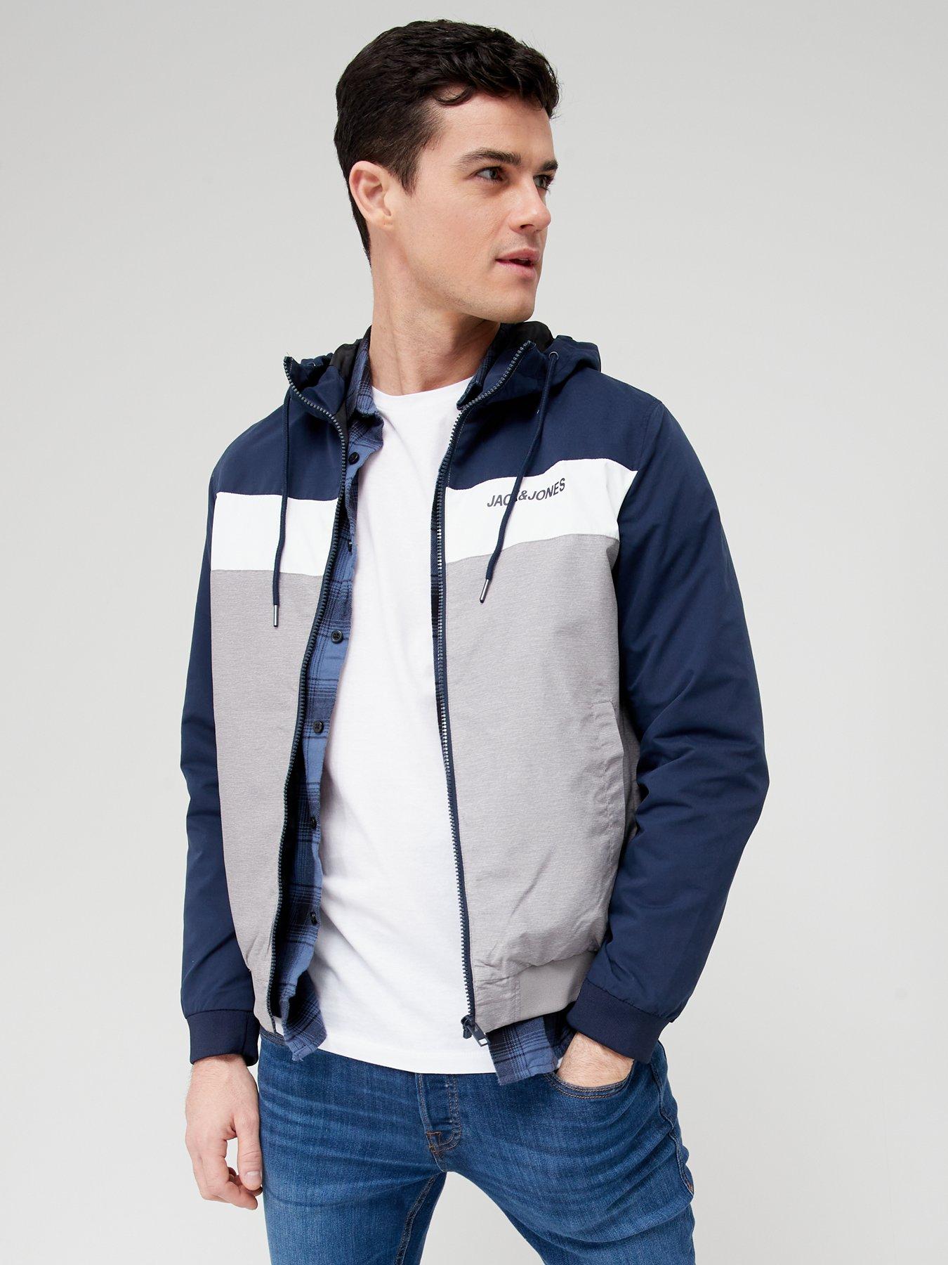 Mens navy 2024 hooded jacket