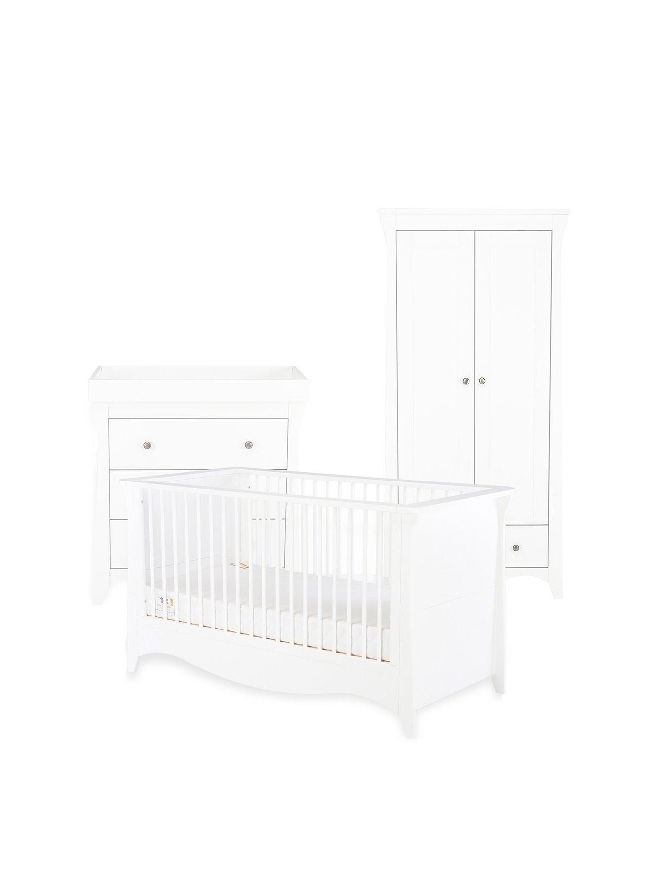 cuddleco-clara-3pc-set-3-drawer-dresser-cot-bed-and-wardrobe-whitestillFront