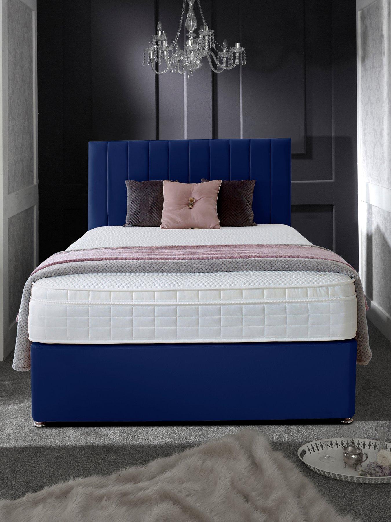 Shire Beds Liberty 1000 Pocket Memory Mattress and Upholstered Divan Base Bed Set (Headboard sold separately) - FSC® Certified - Navy