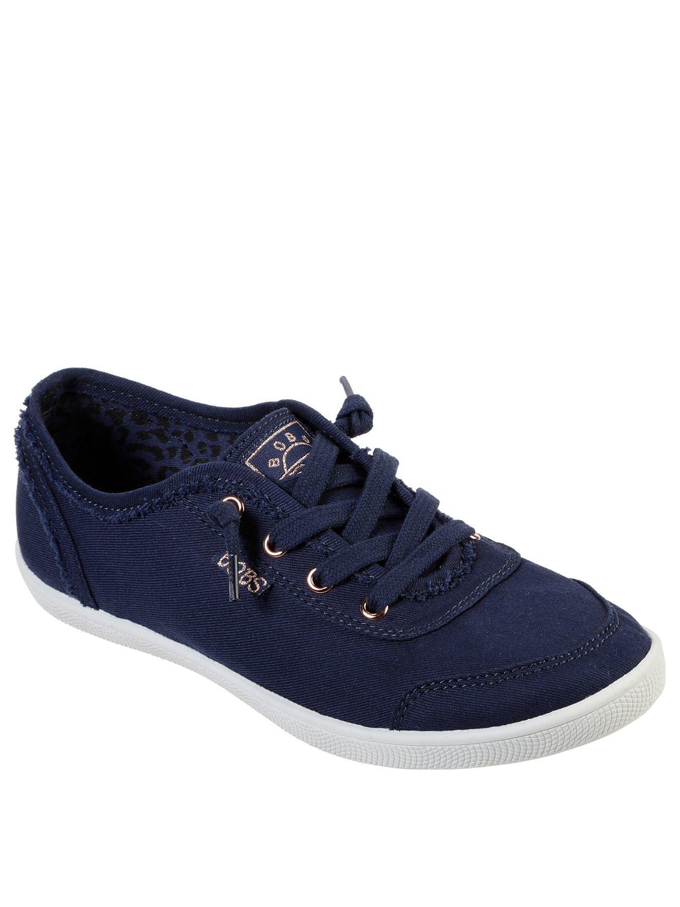 Image of Skechers Bobs B Cute Slip On Faux Lace Trainer - Navy Canvas