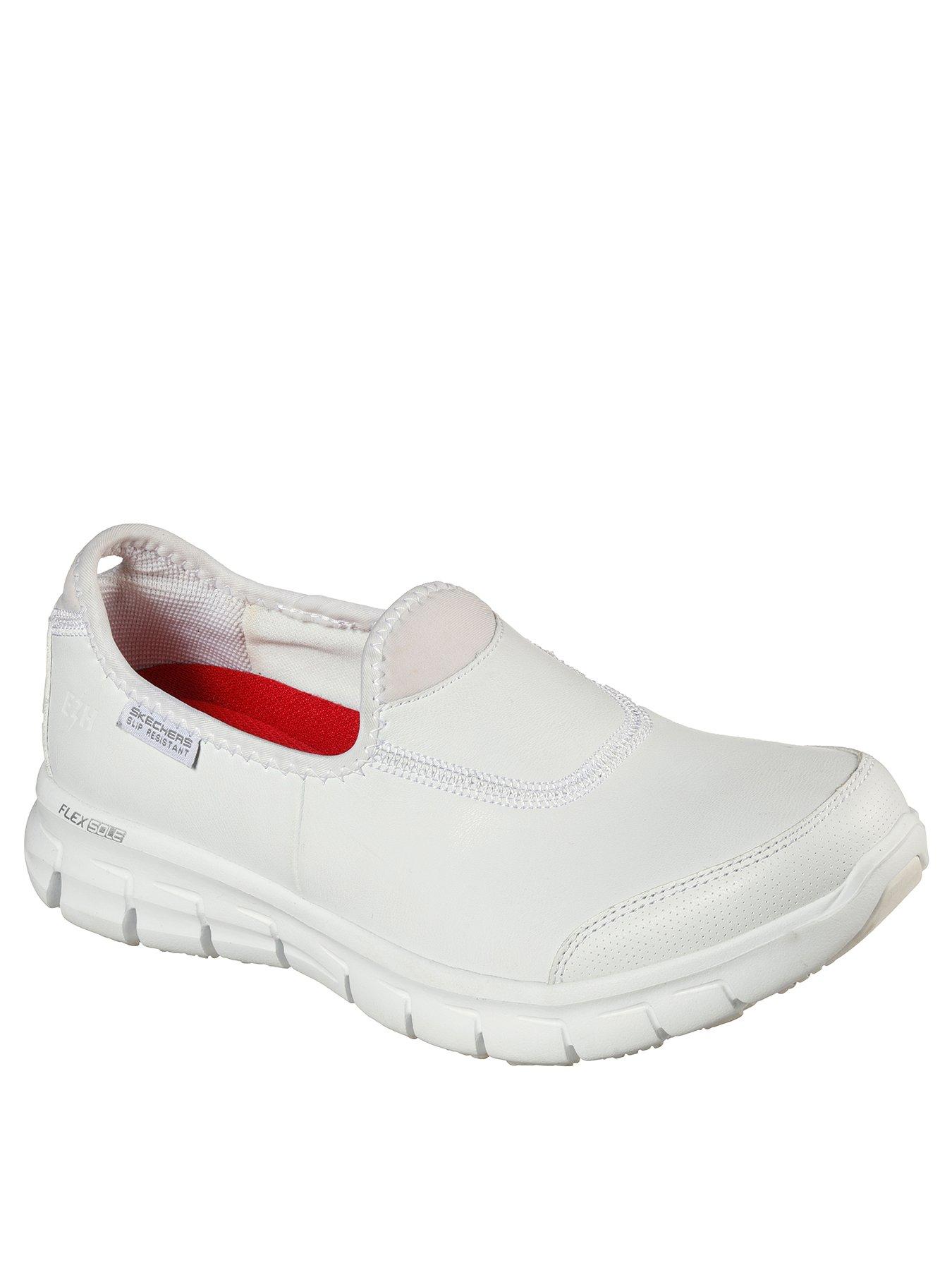 Image 1 of 4 of Skechers Sure Track Workwear Slip On Slip Resistant Leather Plimsoll - White