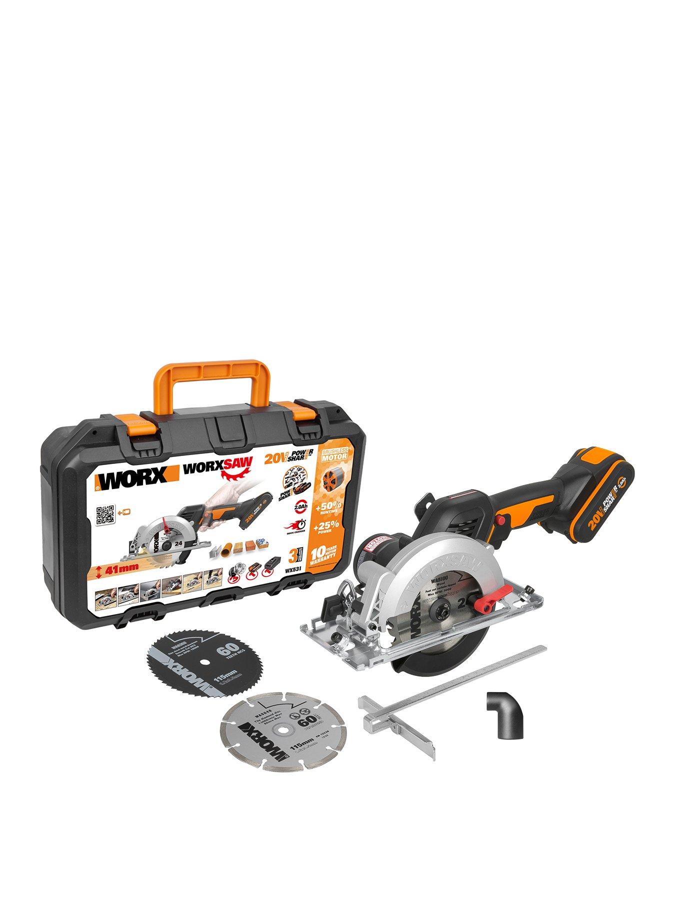 Worx 20V PowerShare 46mm Cordless Brushless Compact Worxsaw with x1 2.0Ah Battery  &  Charger