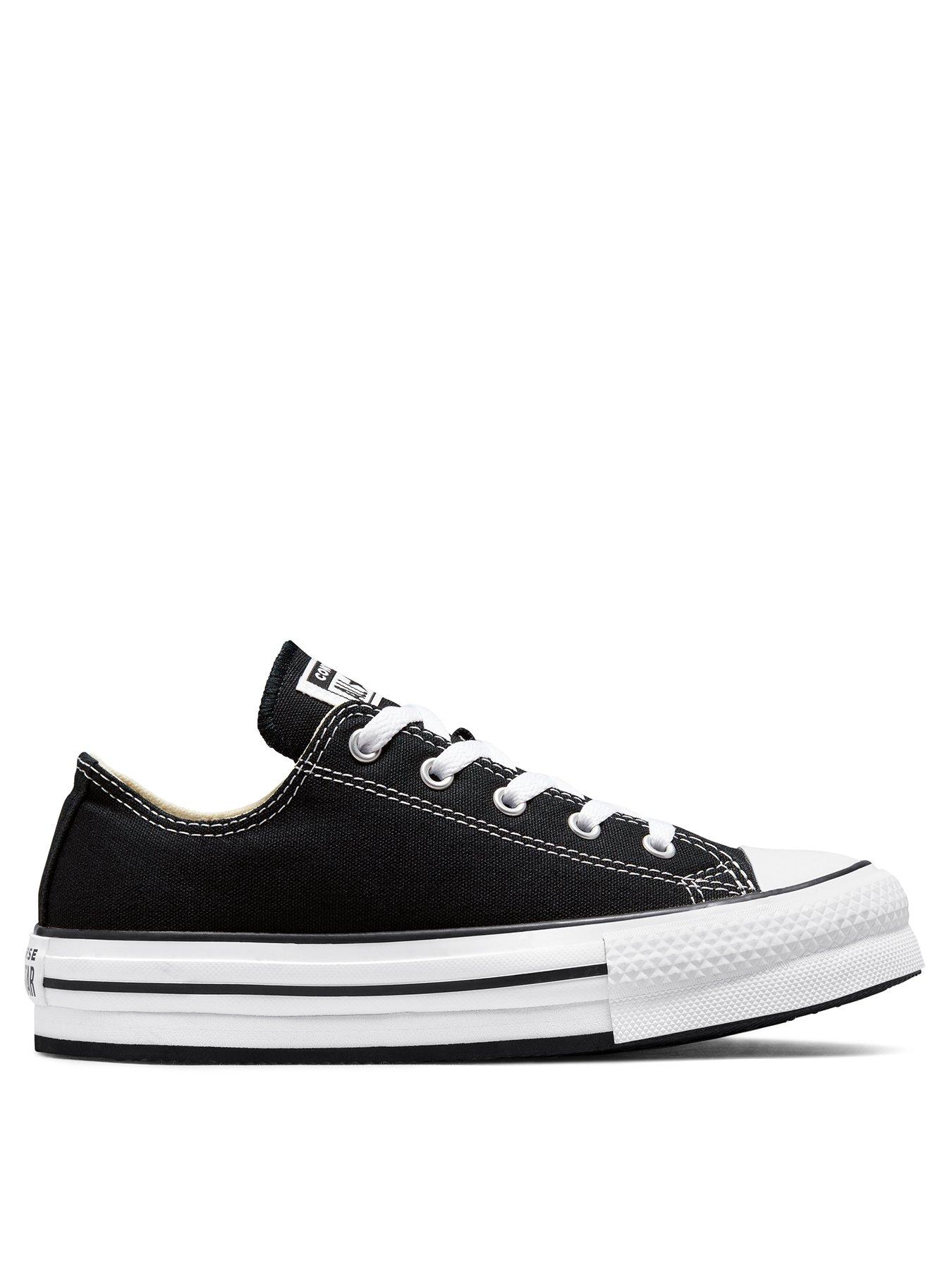 Converse Junior Girls Eva Lift Canvas Platform Ox Trainers - Black - Black/White
