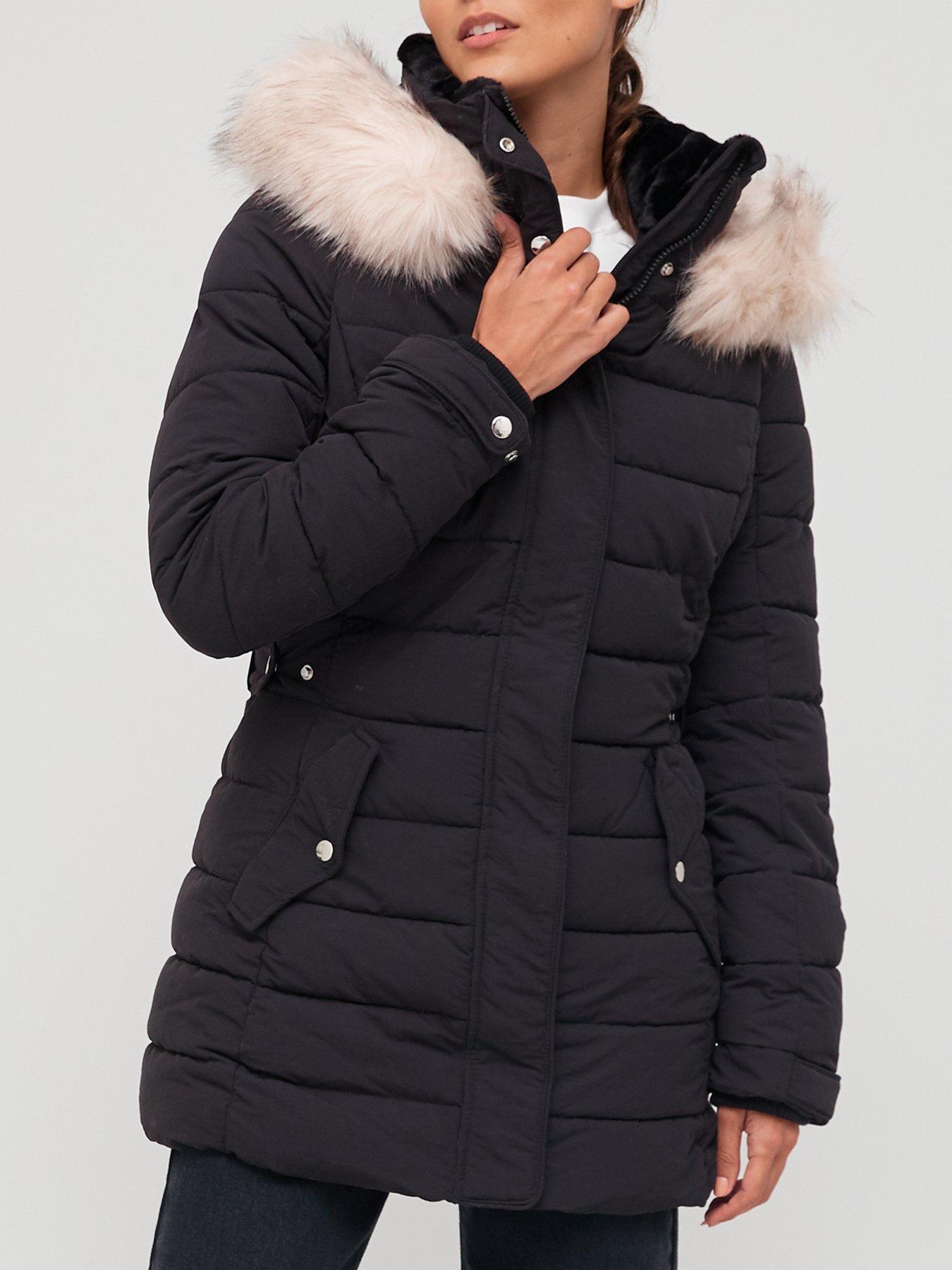 V by Very Curve Women's Navy Padded Winter Coat Parka With Faux Fur Trim 18,20 