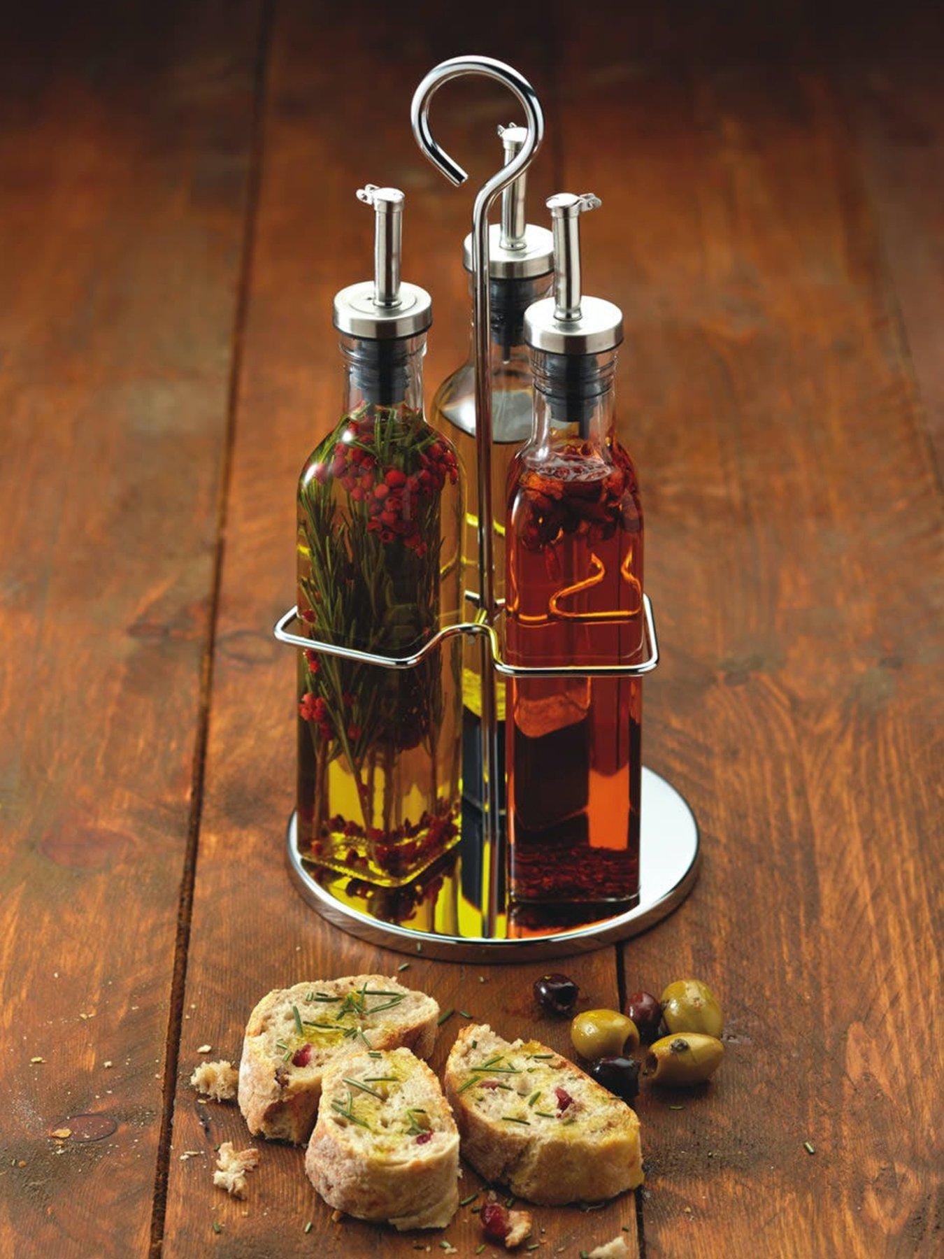 Image 1 of 4 of KitchenCraft World Of Flavours Italian Three Bottle Oil And Vinegar Set With Stand