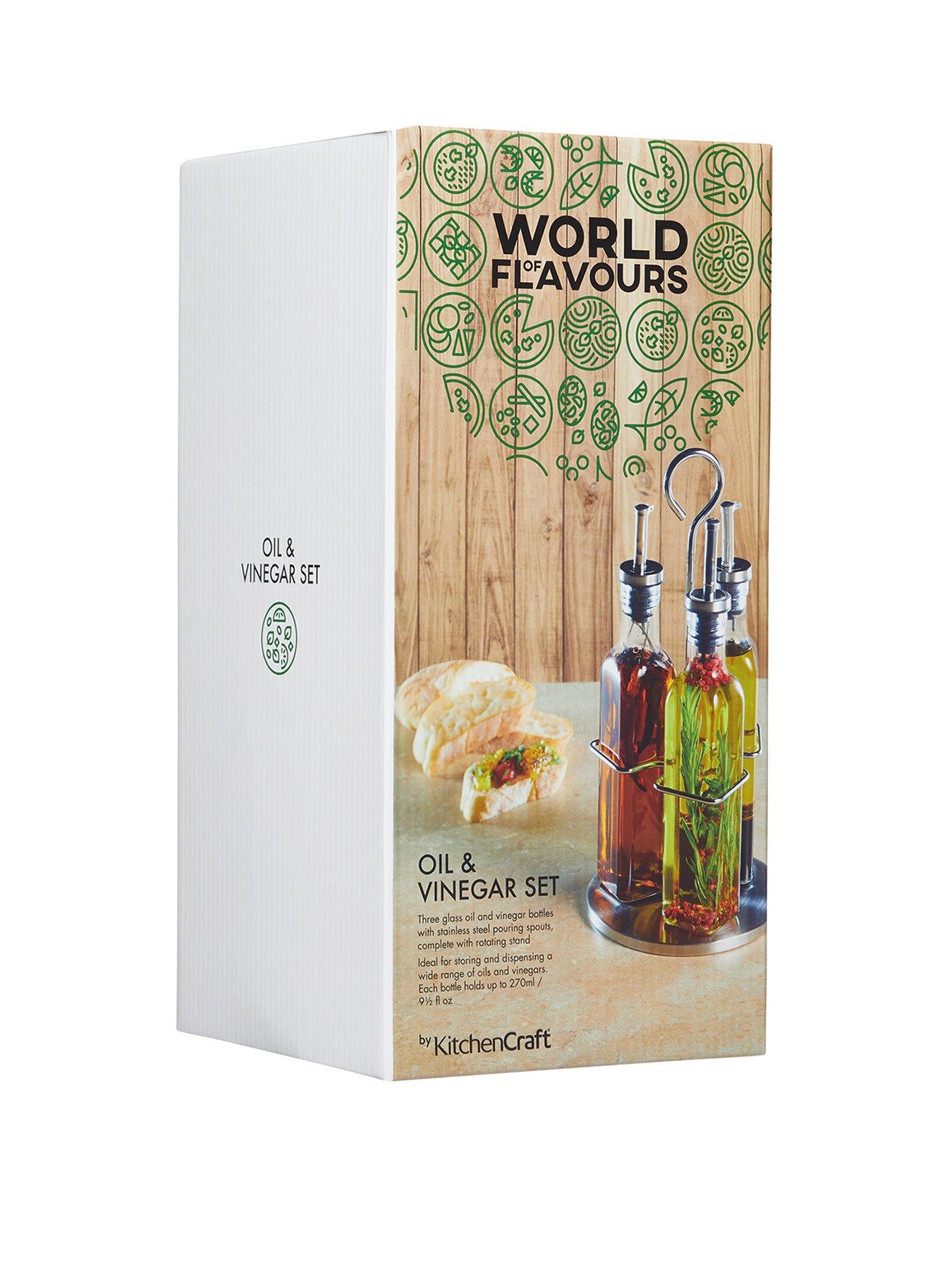 Image 2 of 4 of KitchenCraft World Of Flavours Italian Three Bottle Oil And Vinegar Set With Stand
