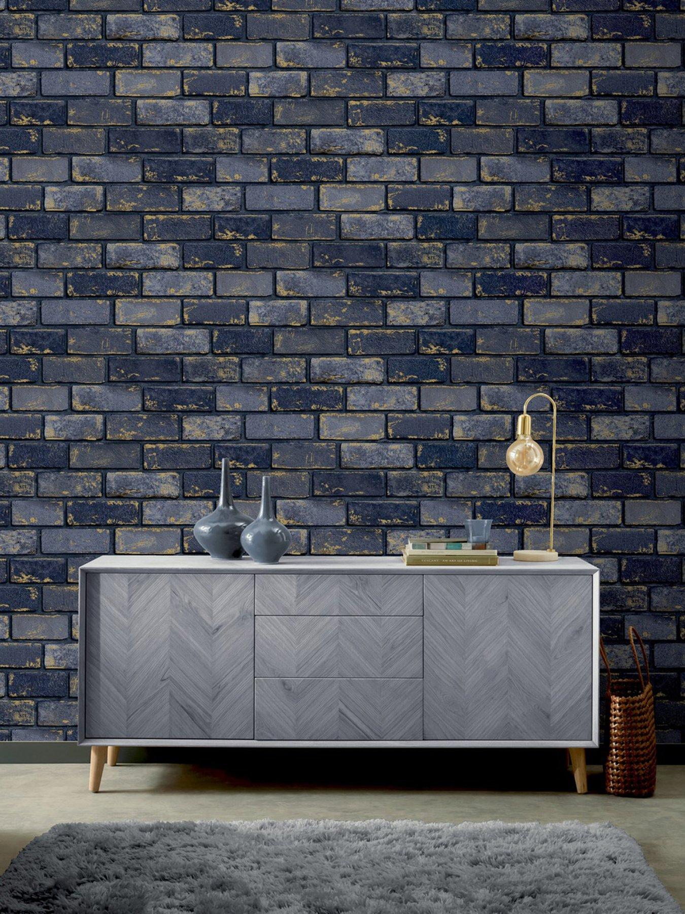 arthouse-arthouse-metallic-brick-navy-wallpaper