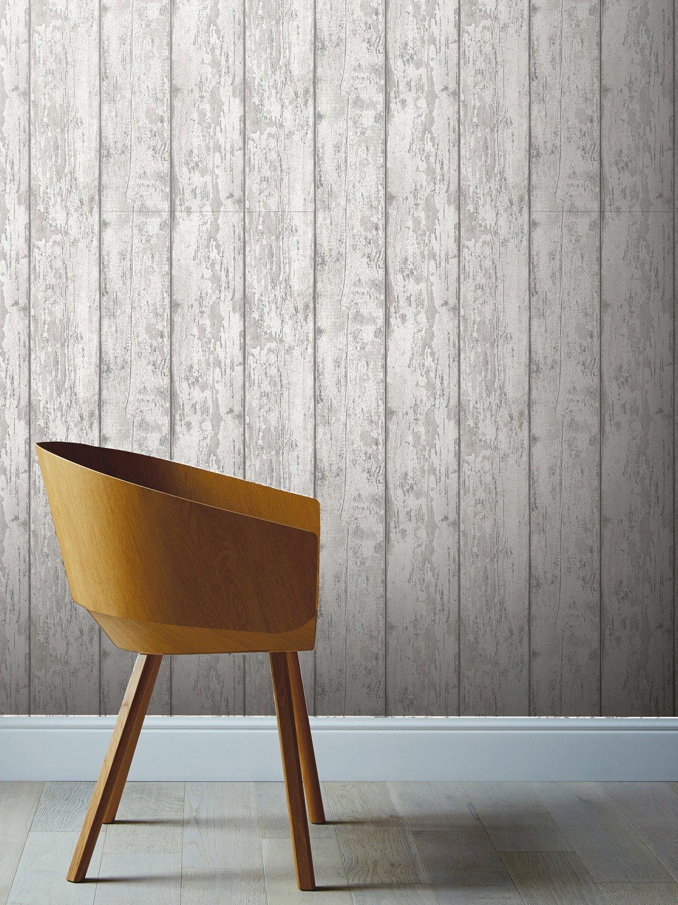 ARTHOUSE Metallic Wash Wood Wallpaper in Grey/Silver