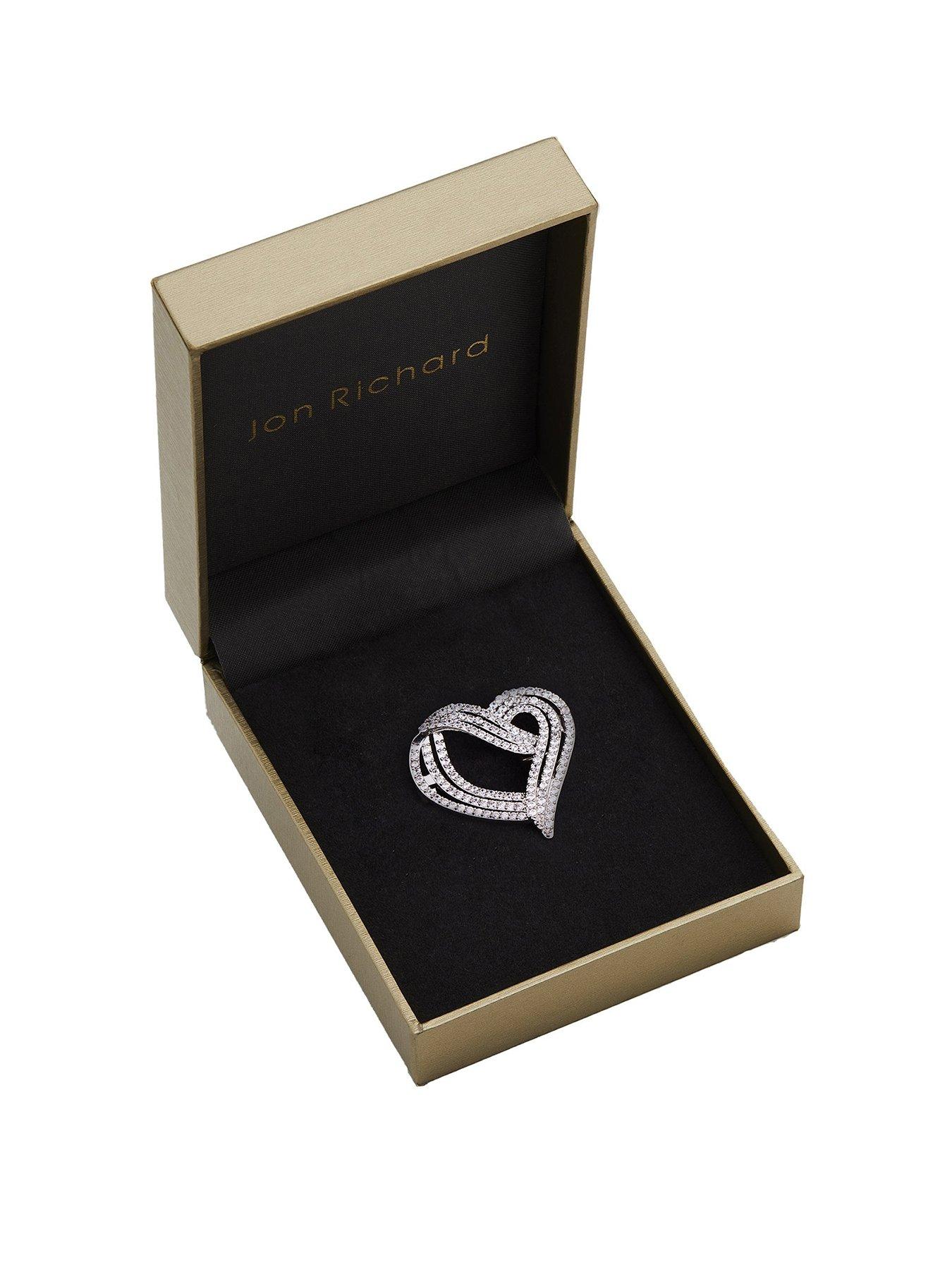 undefined Gift Boxed Rhodium Plate Cubic Zirconia Heart Brooch
