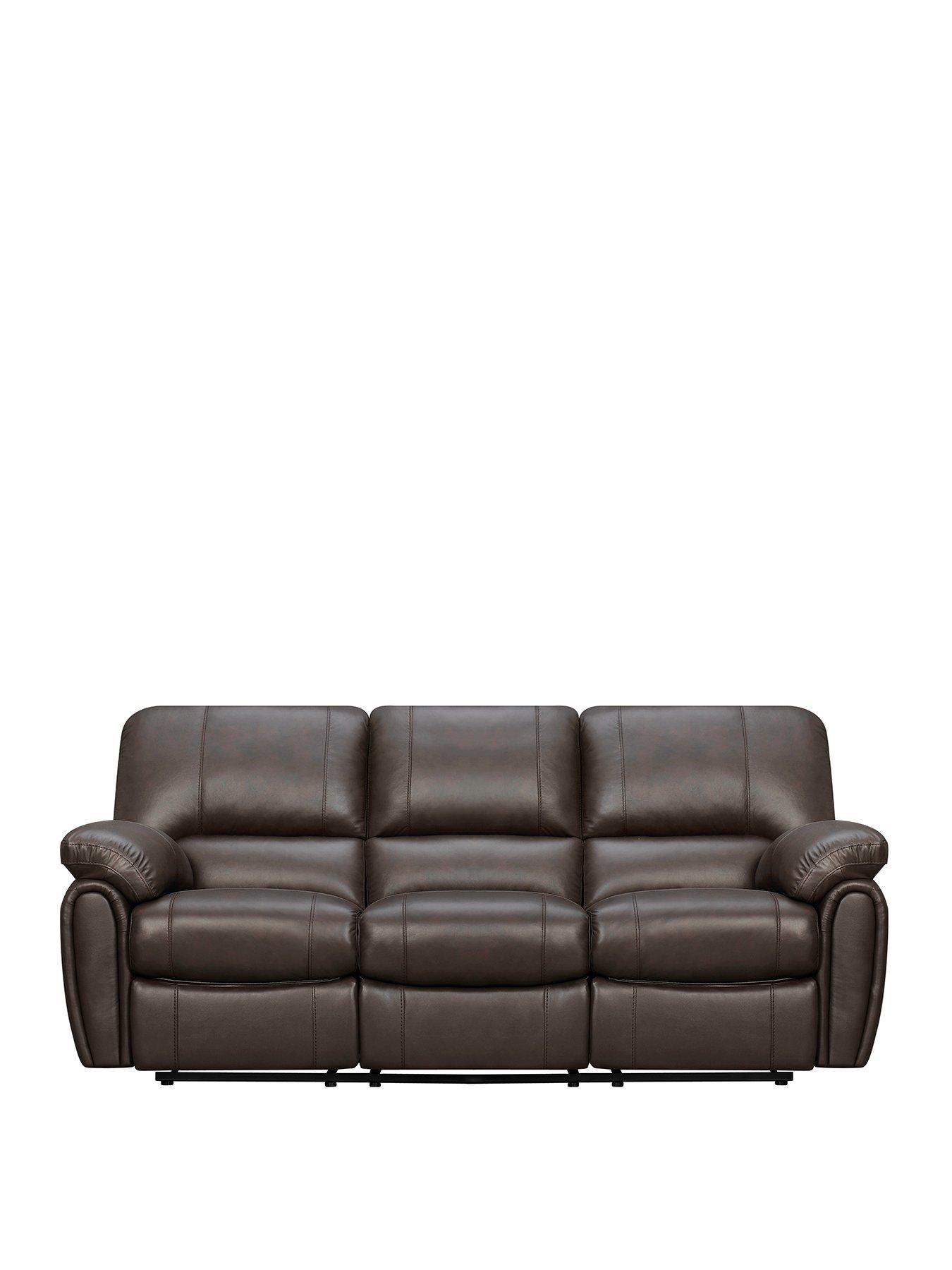 Very Home Leighton Leather/Faux Leather High Back 3 Seater Recliner Sofa - Brown - FSC® Certified