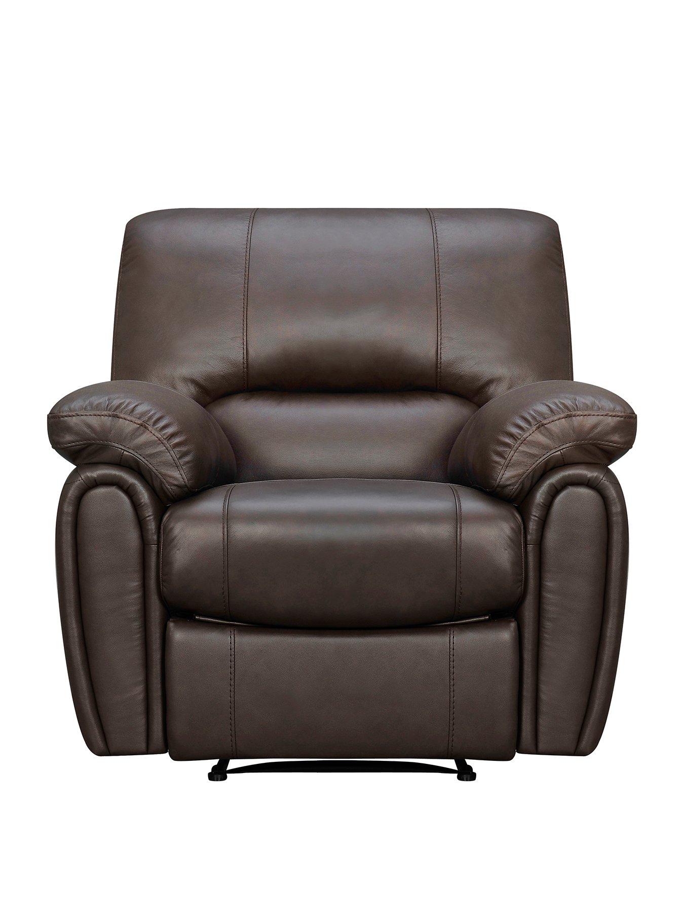 Very Home Leighton Real Leather/Faux Leather High Back Recliner Armchair - Brown - FSC® Certified