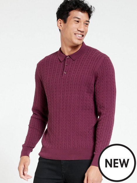 everyday-cable-knit-long-sleeve-polo-shirtnbsp--burgundy