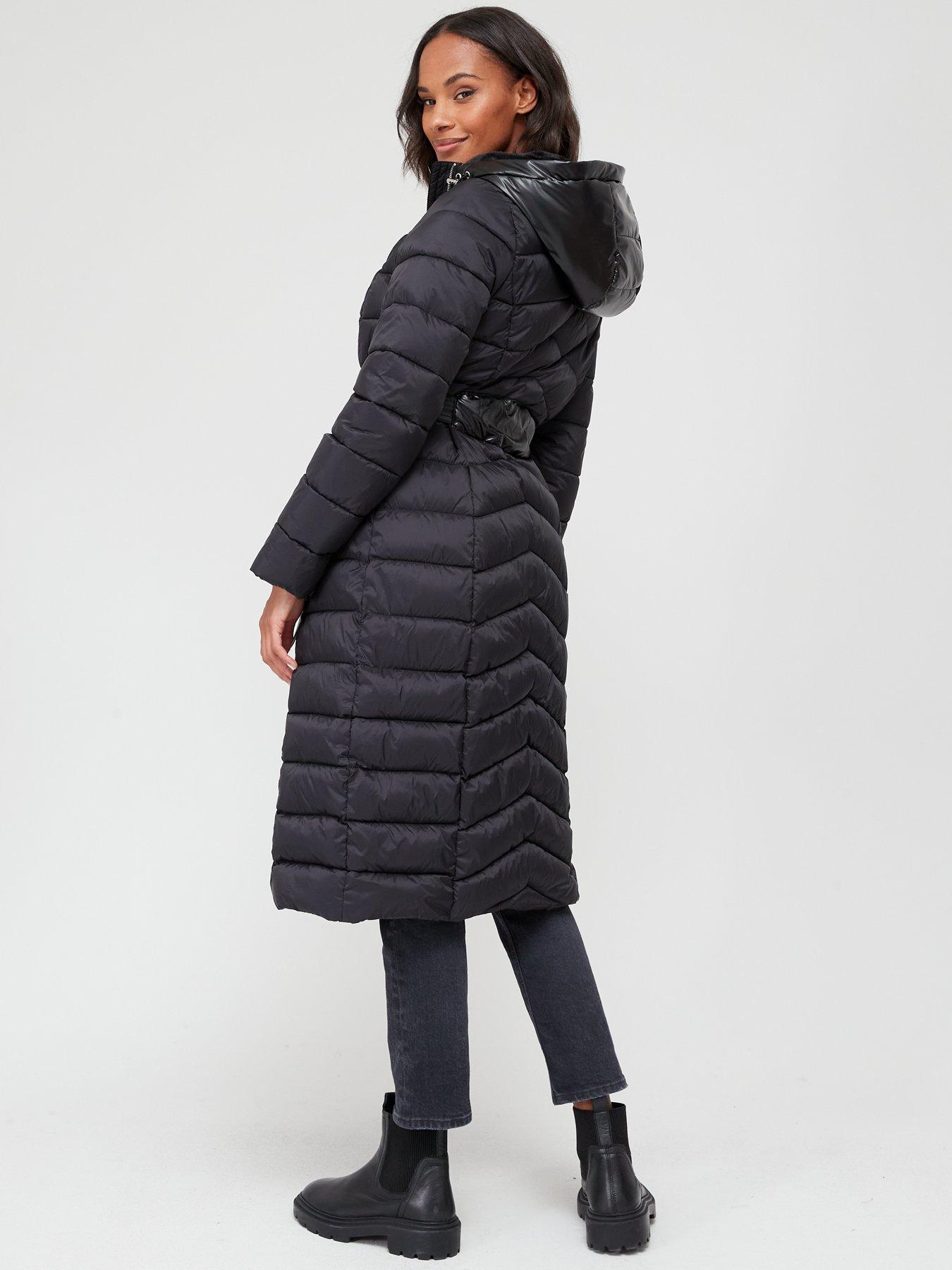 V by Very Padded Coat With Faux Fur Lined Hood Black Very Ireland