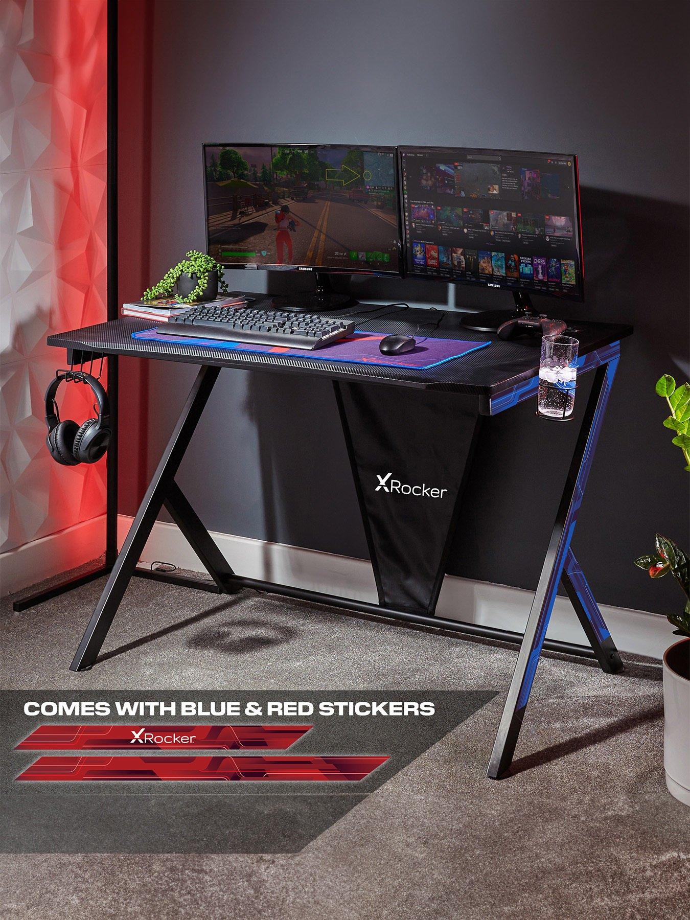 Image 1 of 7 of X Rocker Ocelot Gaming Desk with Red/Blue Stickers
