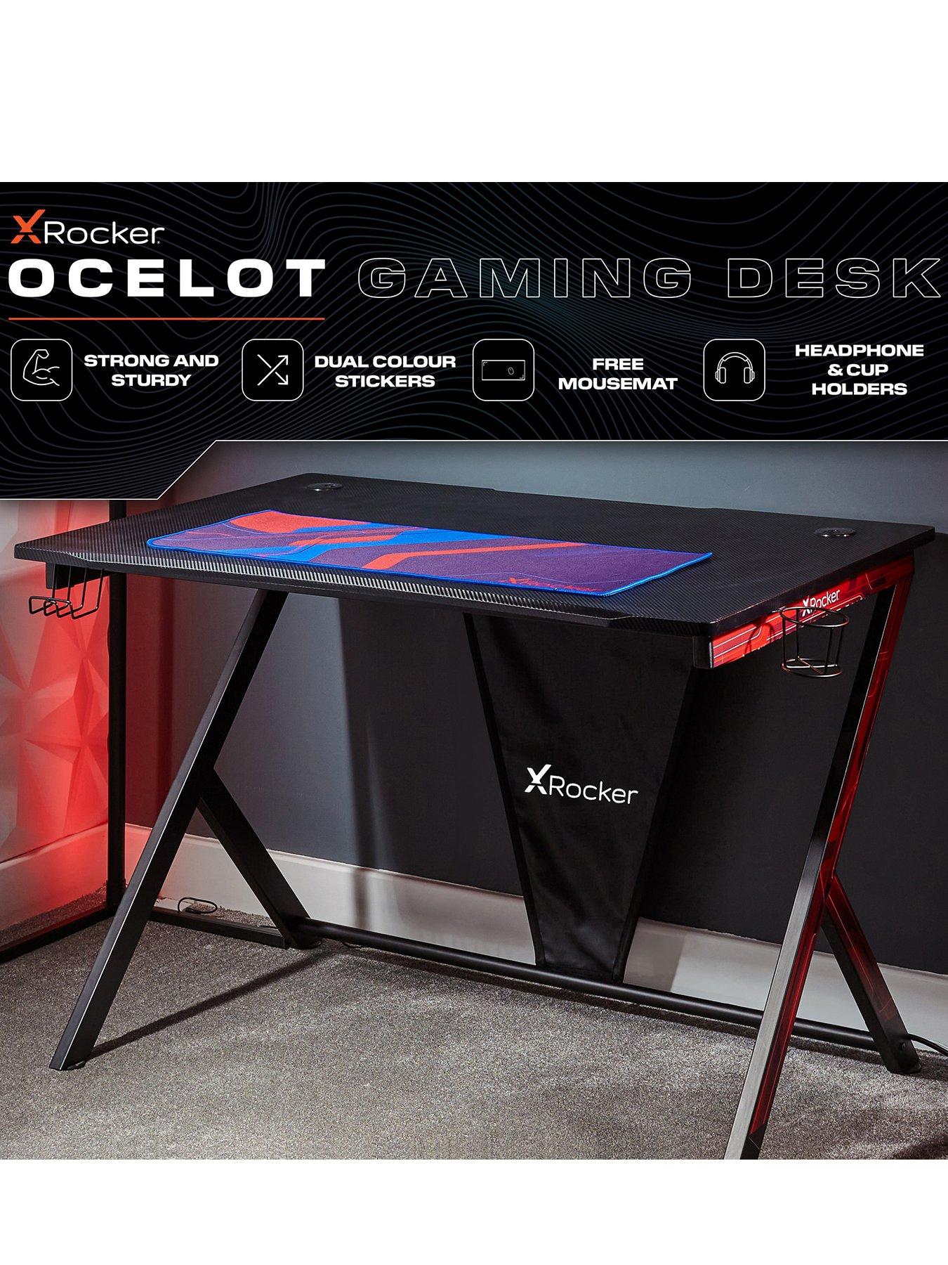 x-rocker-ocelot-gaming-desk-with-redblue-stickers-with-mousepadstillFront