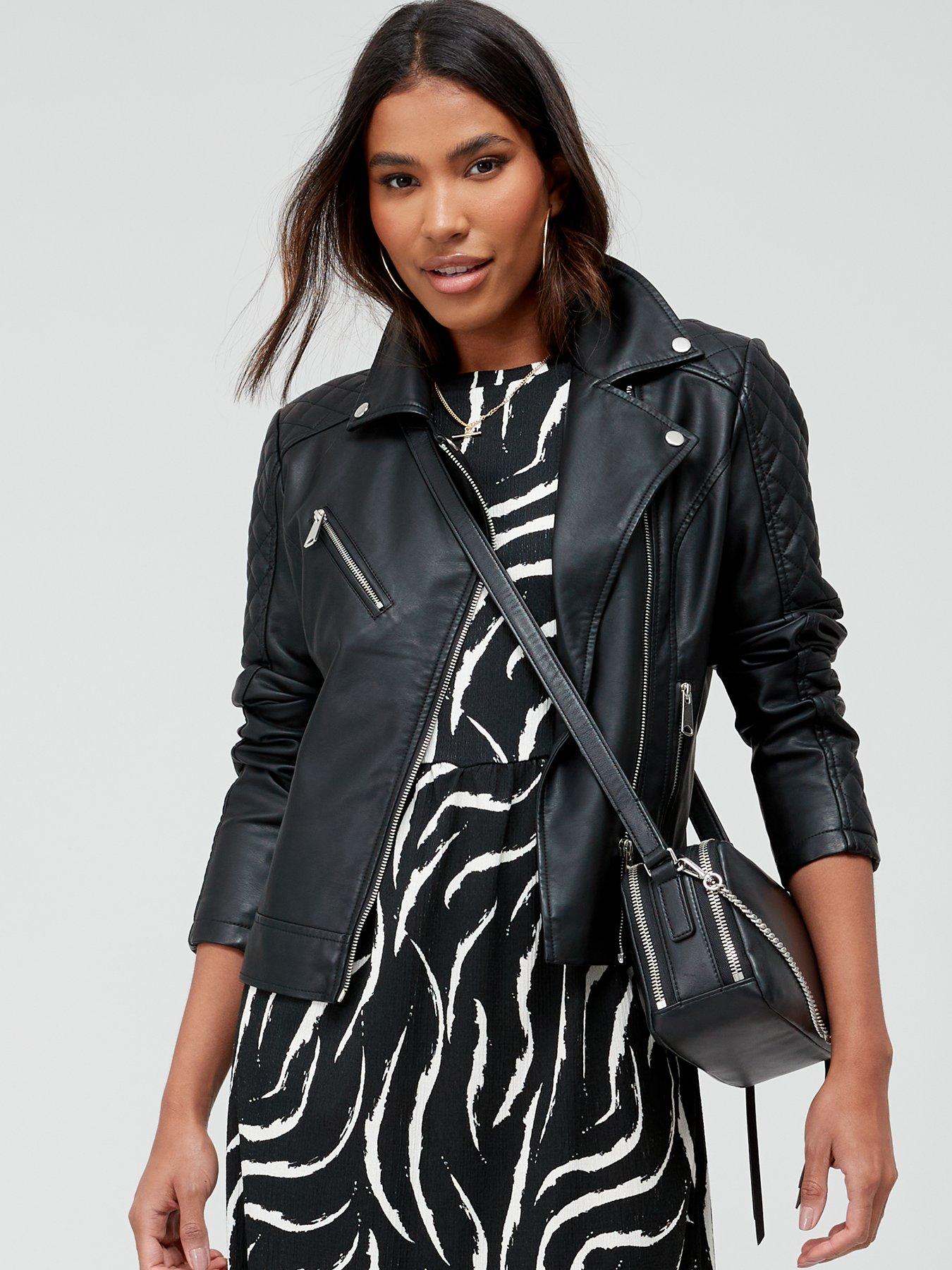 FAUX LEATHER BIKER JACKET - Black