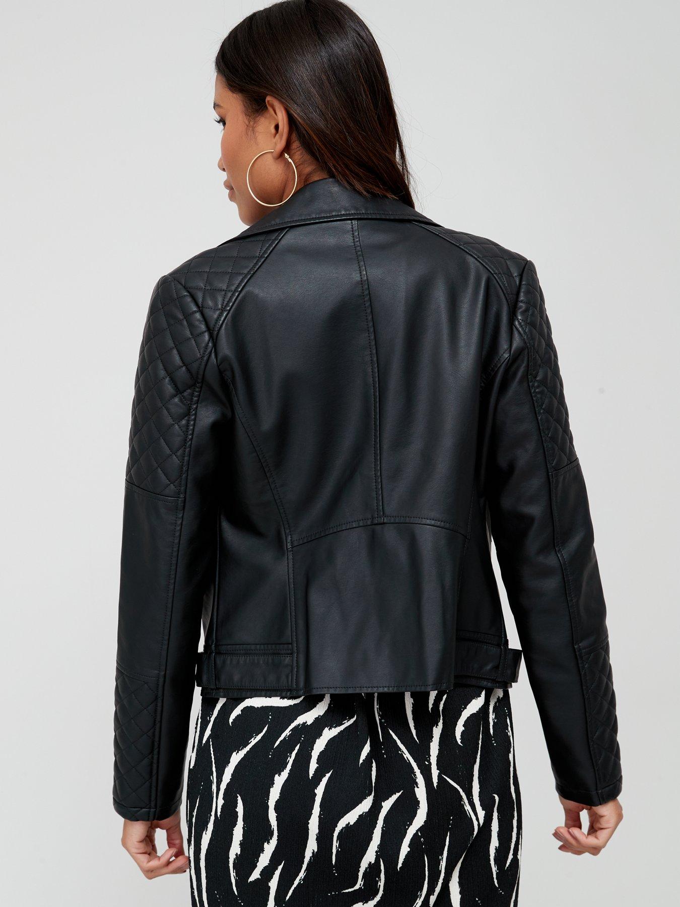 River island black hot sale leather quilted biker jacket