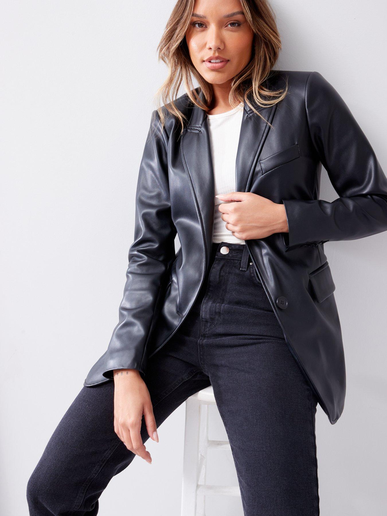 V by Very Faux Leather Blazer Black Very Ireland