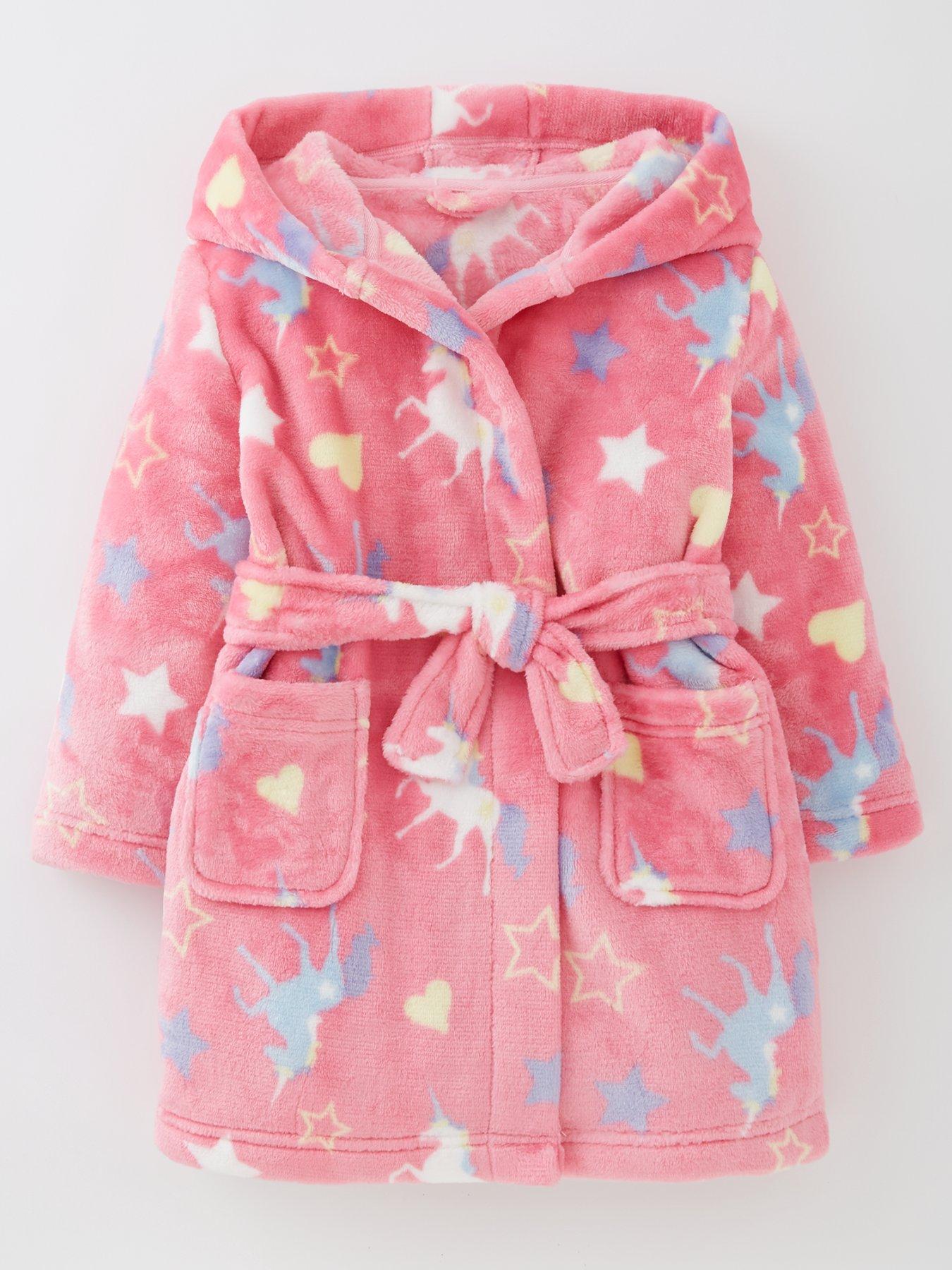 Personalised Baby Girls Unicorn Dressing Gown Robe Fluffy Hooded Bath Novelty 
