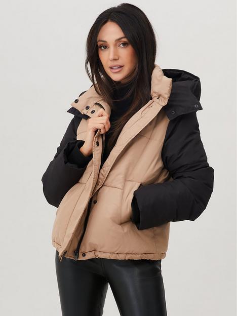 michelle-keegan-colourblock-padded-coat-black