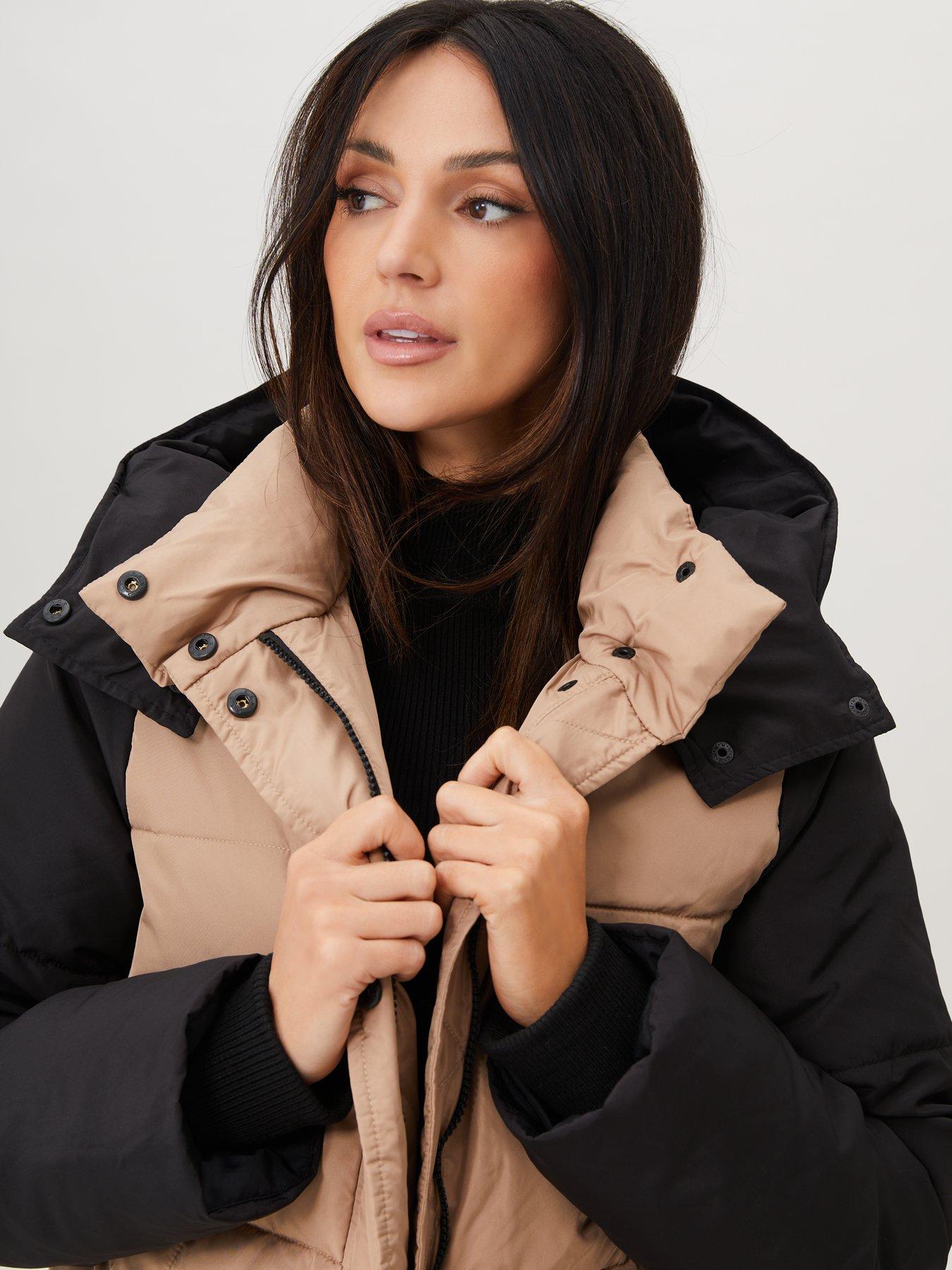 Michelle Keegan Colourblock Padded Coat Black Very Ireland