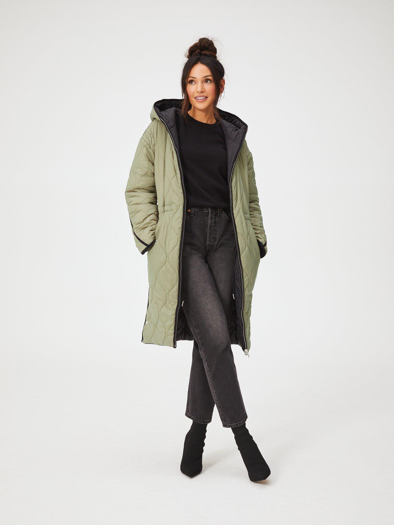 Reversible Quilted Longline Coat Black