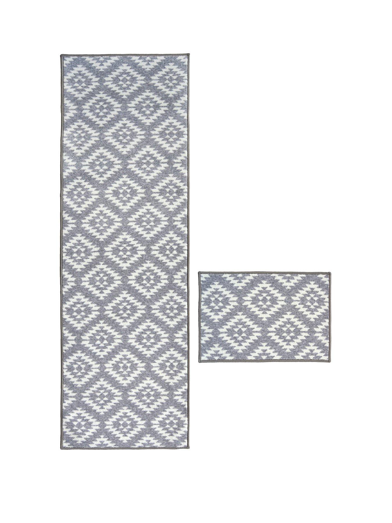 very-home-aztec-grey-diamond-runner-amp-doormat-set