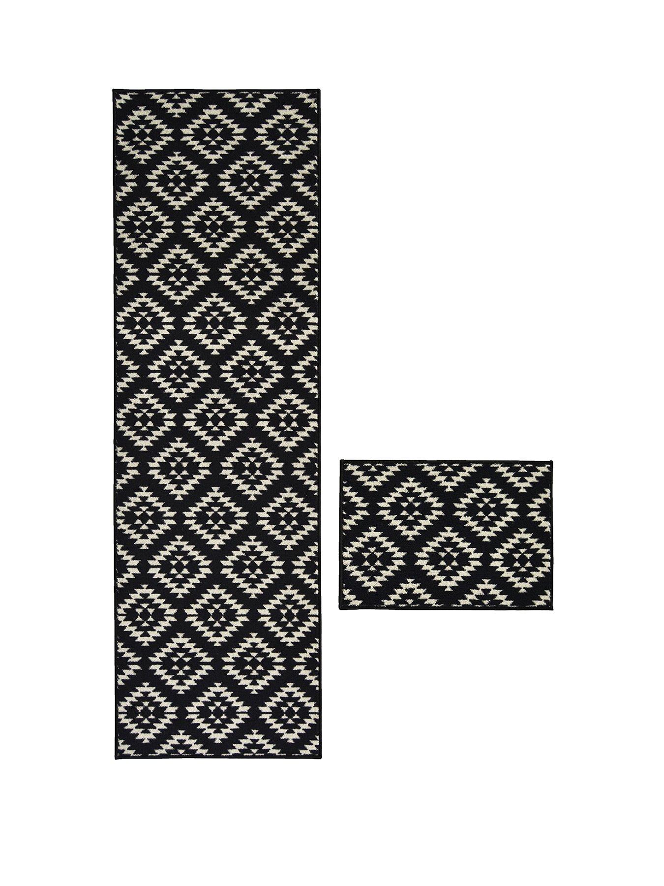the-very-collection-aztec-black-diamond-runner-amp-doormat-set