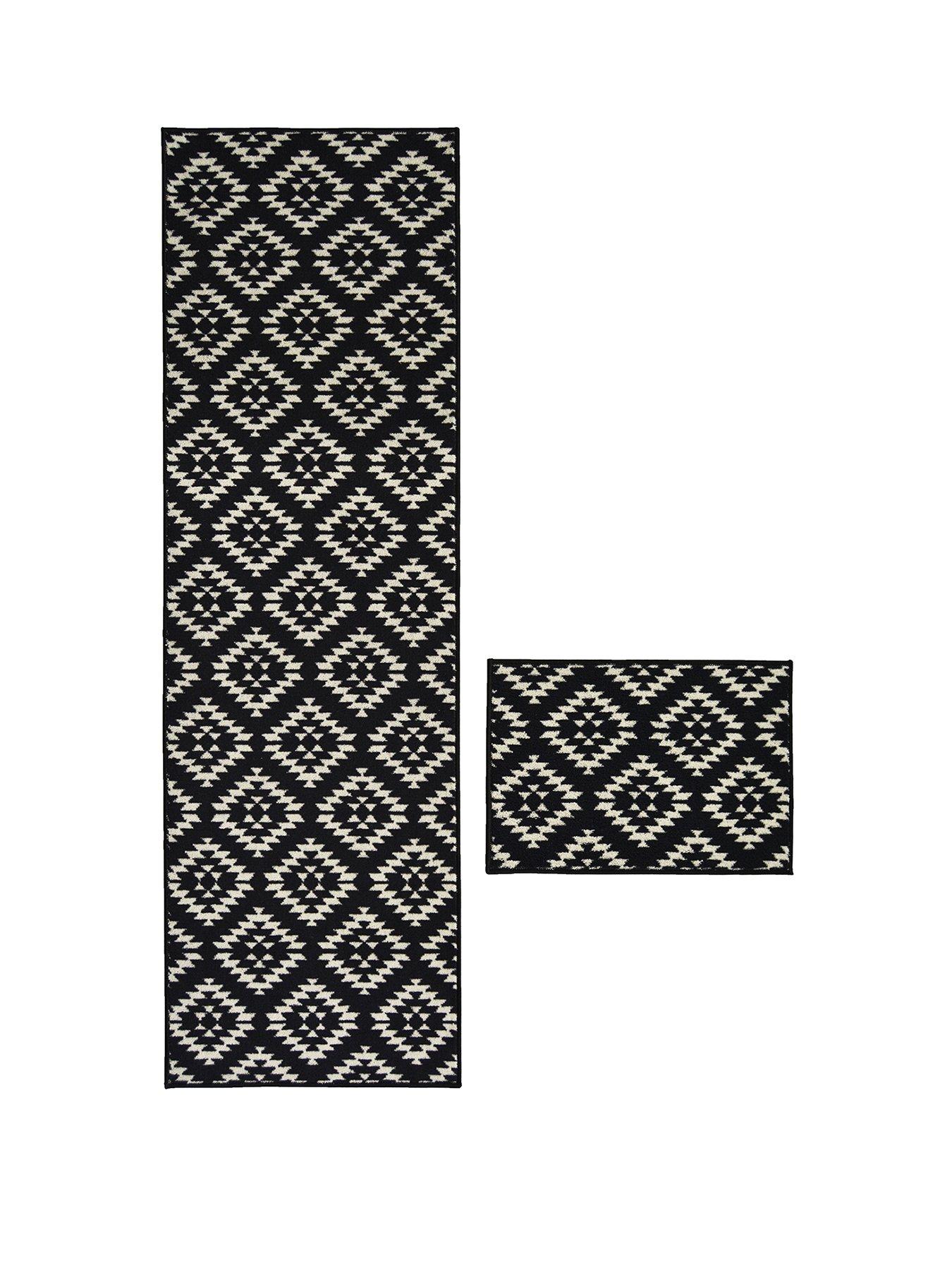 very-home-aztec-black-diamond-runner-amp-doormat-set