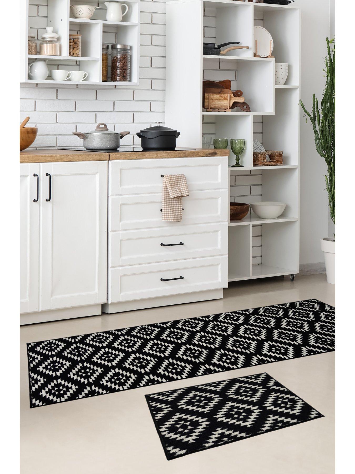 Image 2 of 5 of The Very Collection Aztec Black Diamond Runner &amp; Doormat Set