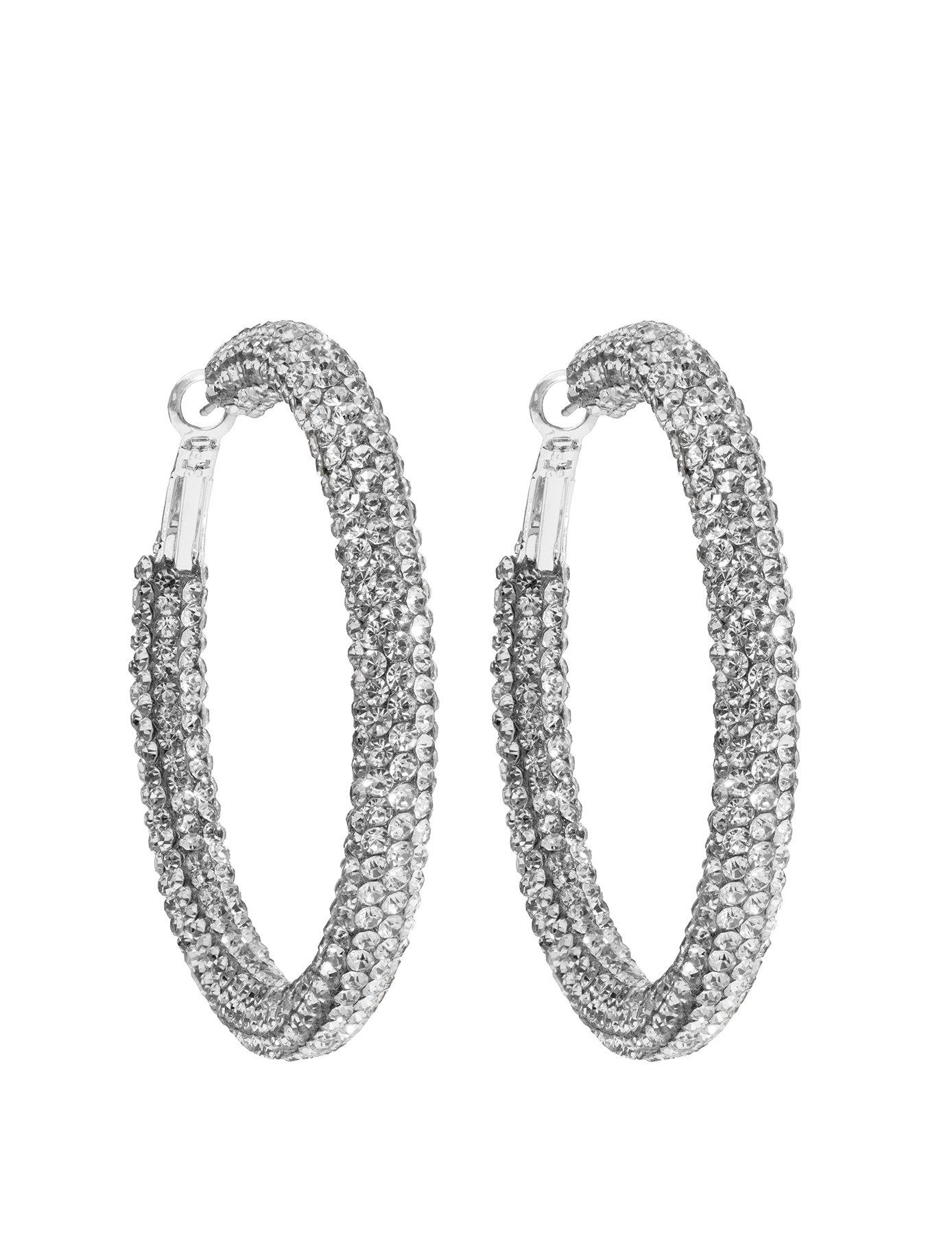 Image 1 of 1 of Mood Silver Diamante Tube Hoop Earring