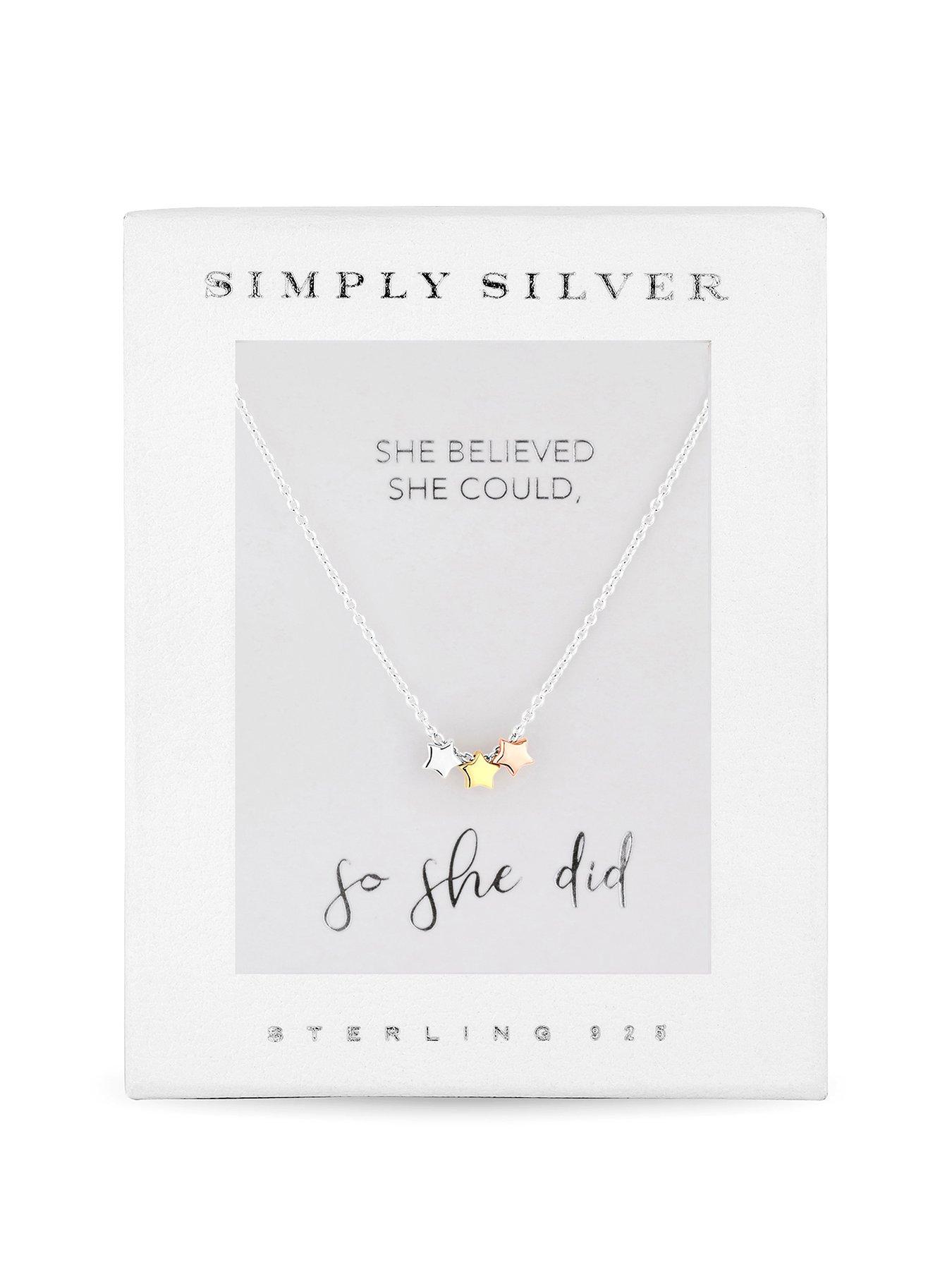 Image 1 of 3 of Simply Silver Gift Boxed Sterling Silver 925 Tri- Tone Star Necklace Jewellery Set