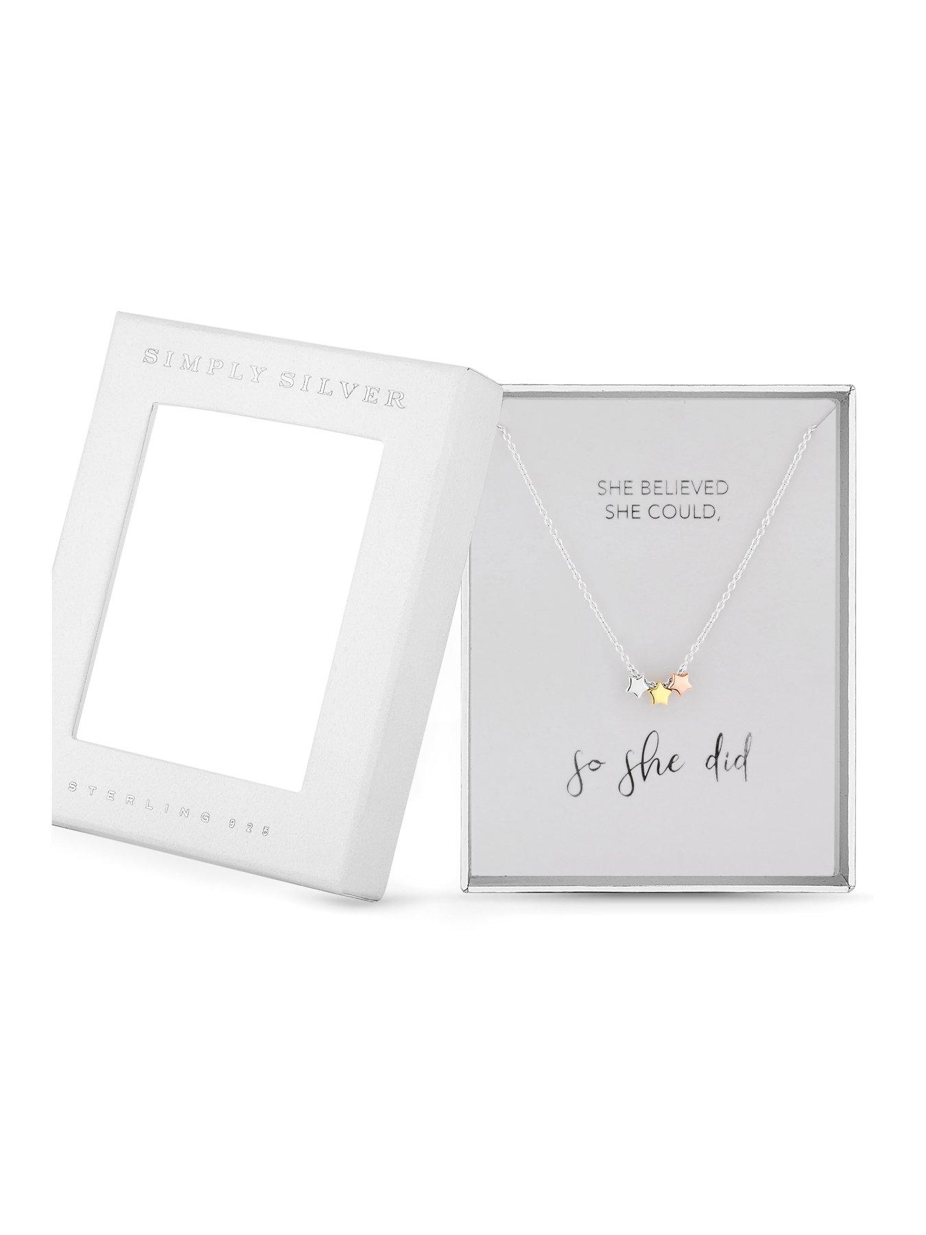 Image 2 of 3 of Simply Silver Gift Boxed Sterling Silver 925 Tri- Tone Star Necklace Jewellery Set