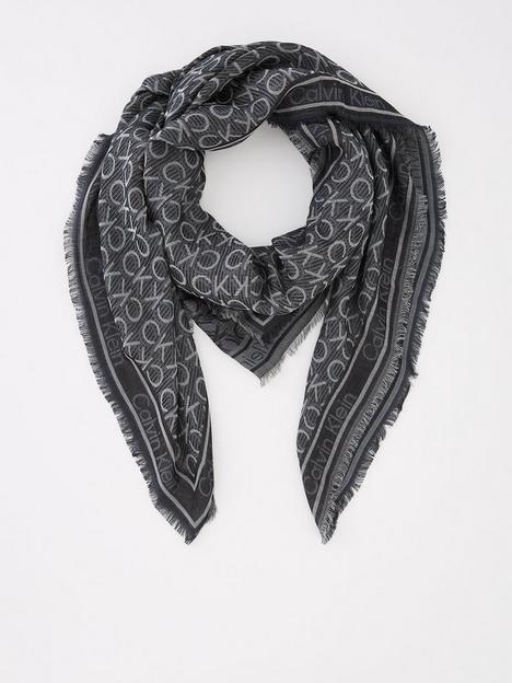 calvin-klein-monogram-jacquard-scarf-black