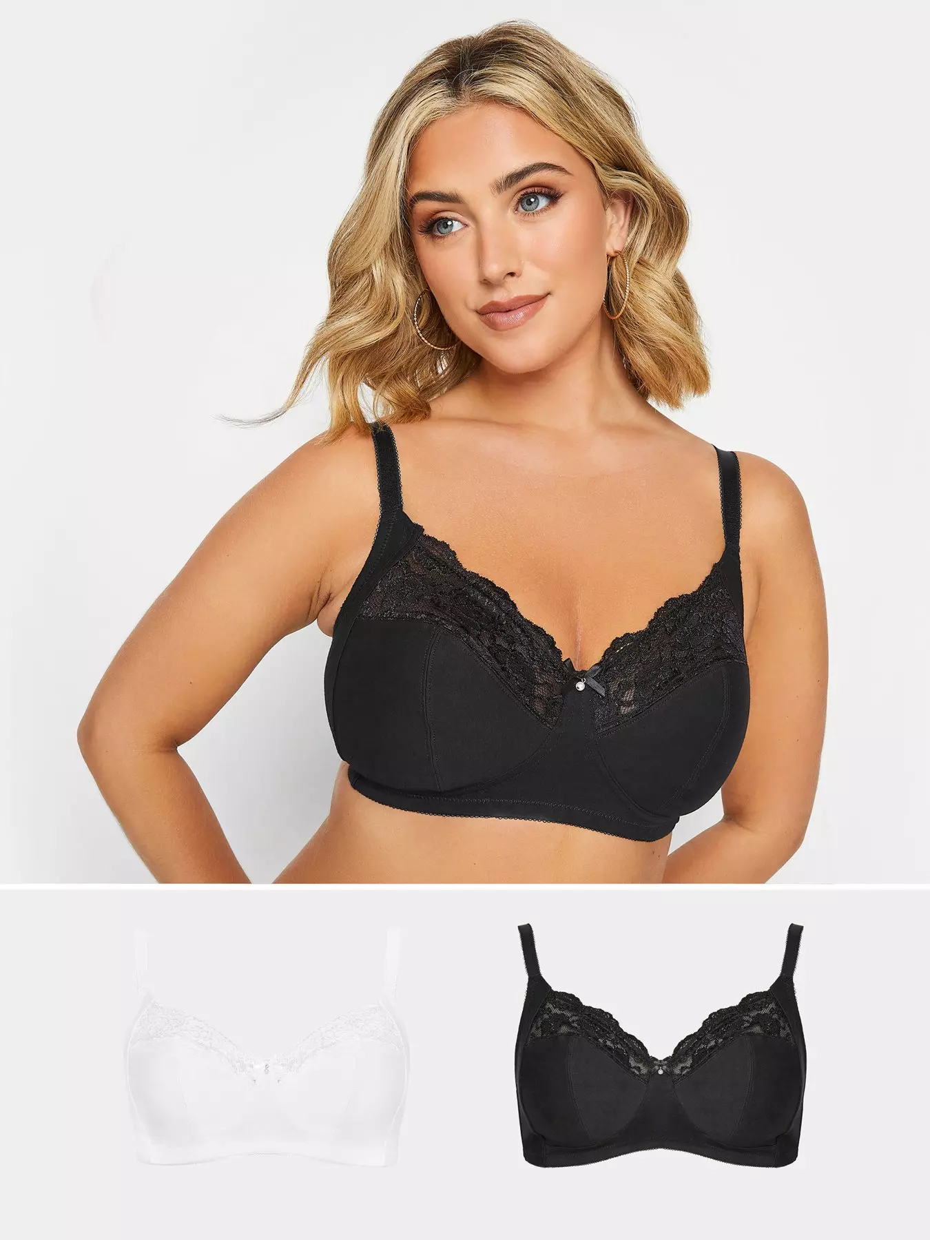 Non Wired Firm Control Soft Cup Bra Non Padded Lace Bra Black or White  34-48 