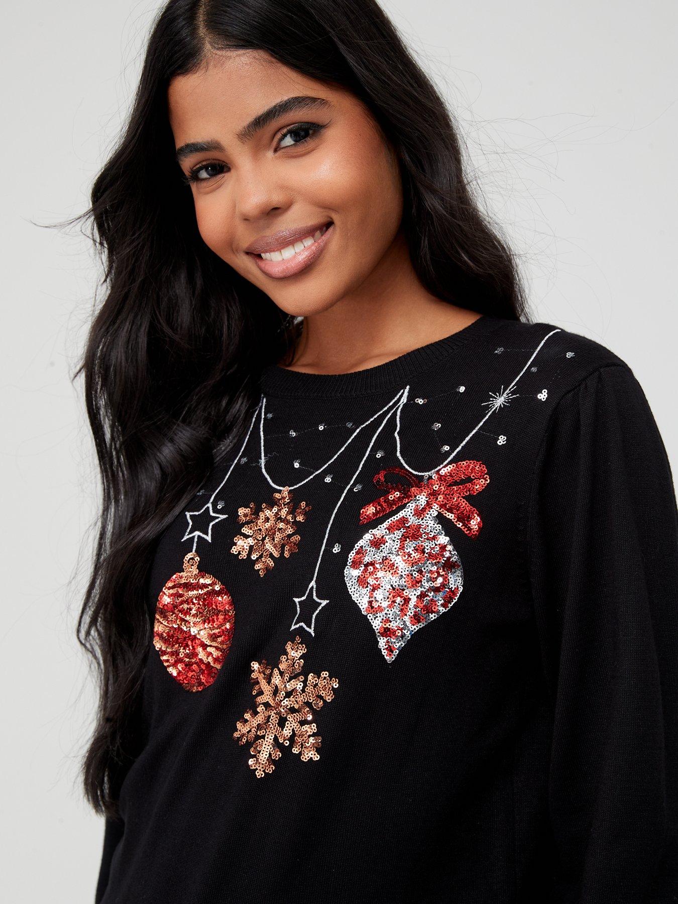 Black christmas 2025 jumper with baubles