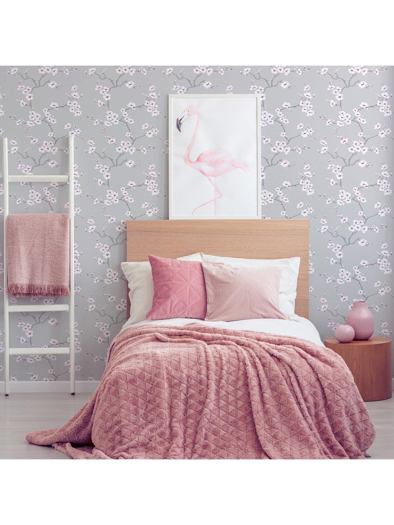 undefined Apple Blossom Grey/Pink Wallpaper
